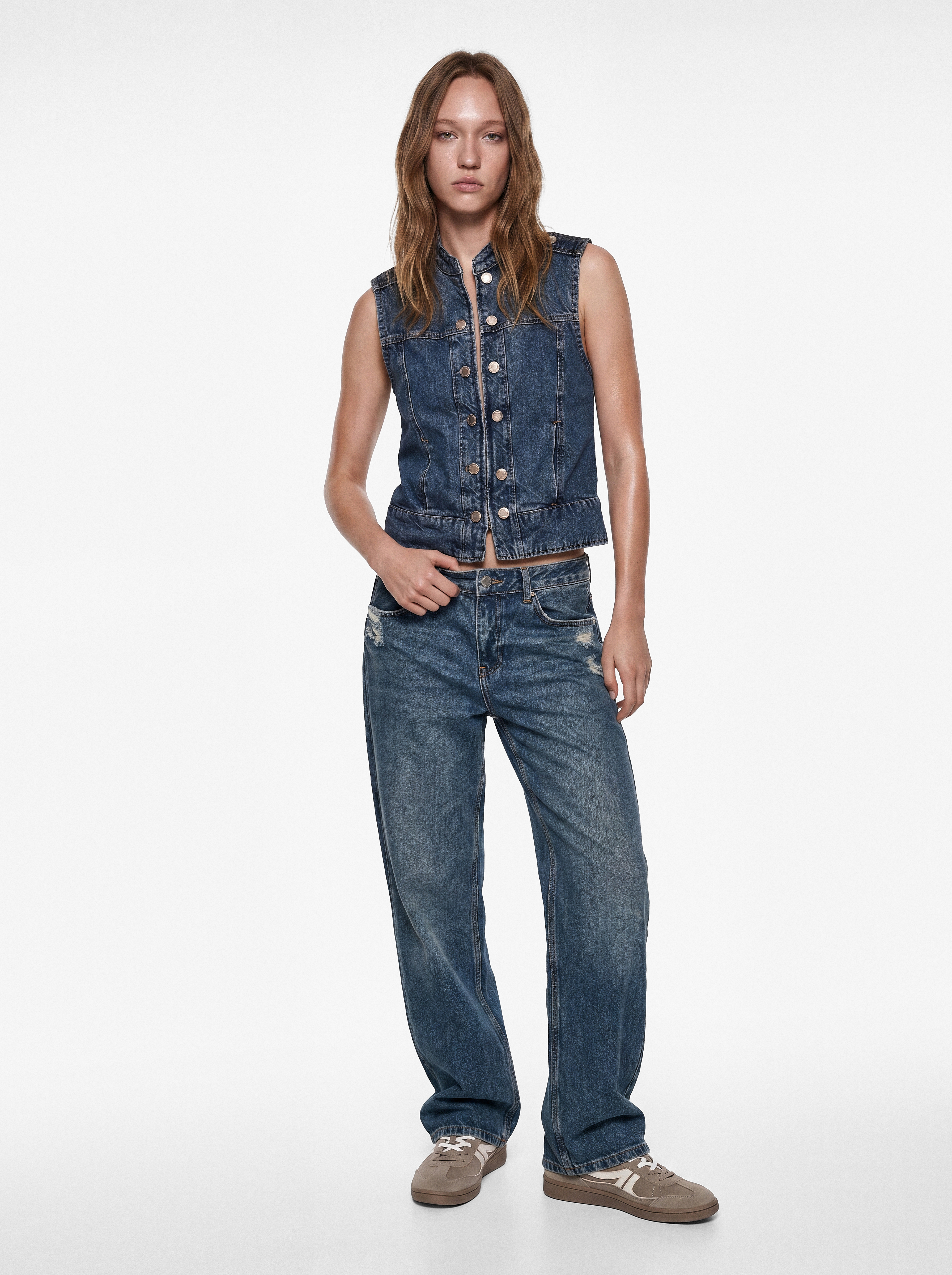 Koton Yıpratma Detaylı Rahat Kalıp Düz Paça Pamuklu Baggy Denim Pantolon - Baggy Jeans