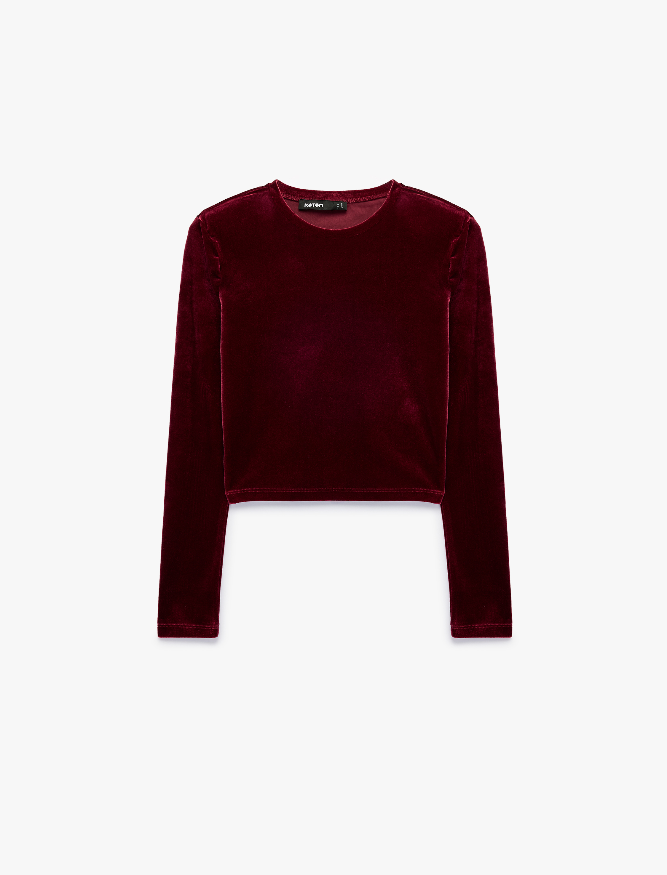   Uzun Kollu Bisiklet Yaka Slim Fit Kadife Crop Tişört