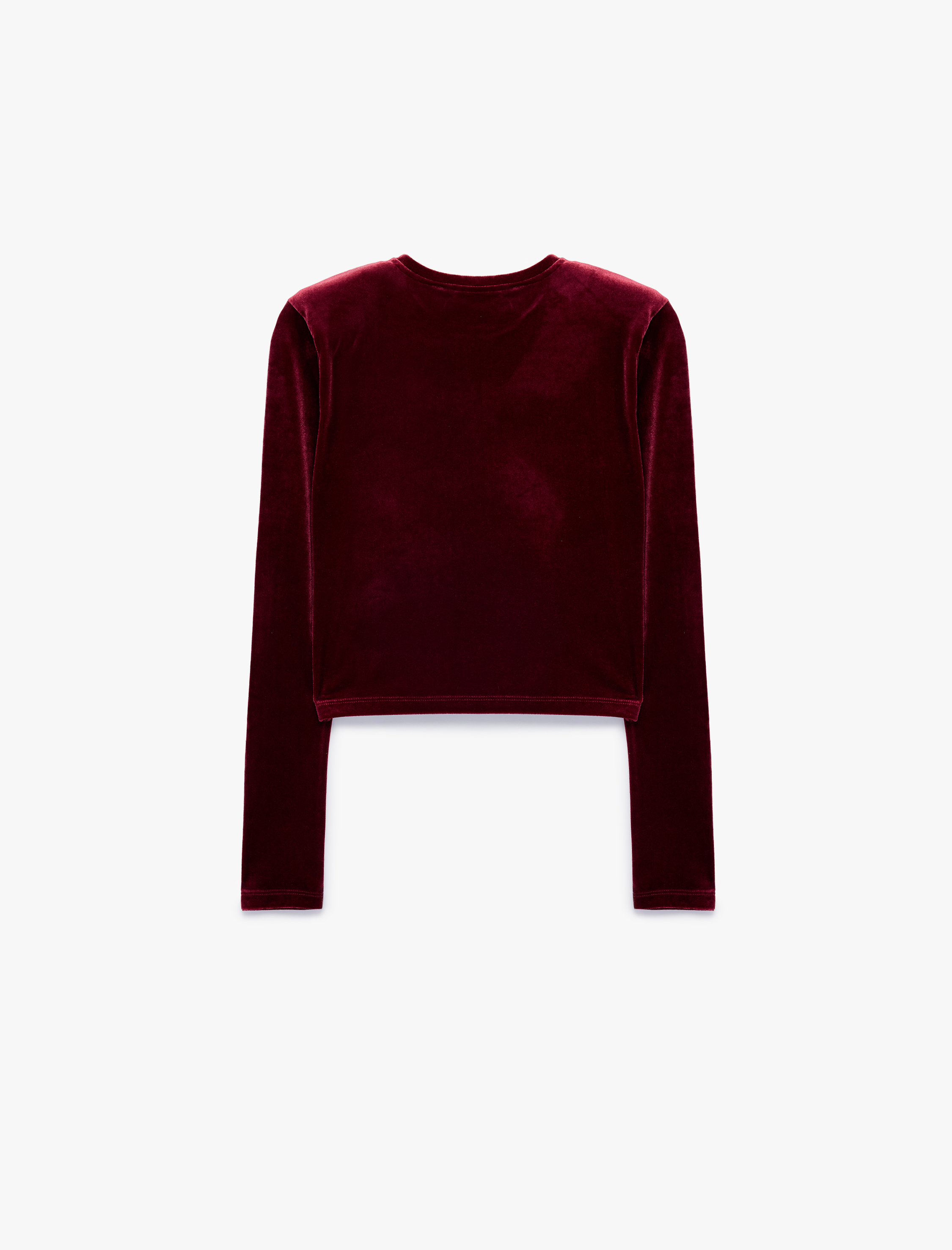   Uzun Kollu Bisiklet Yaka Slim Fit Kadife Crop Tişört
