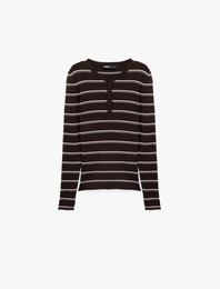 Uzun Kollu Bisiklet Yaka Çizgili Henley Yaka Triko Kazak