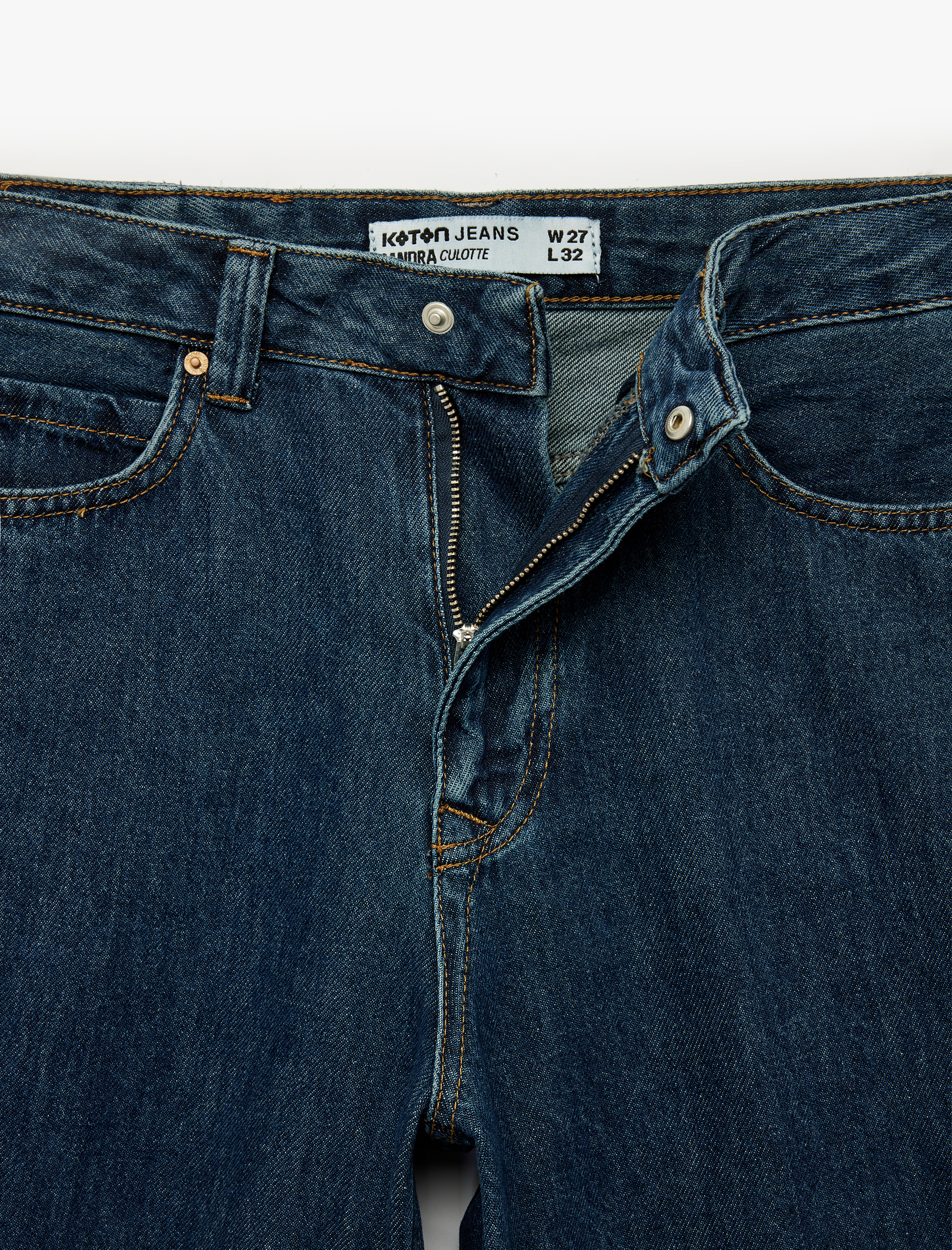   Normal Bel Cepli Rahat Kalıp Pamuklu Krop Geniş Paça Denim Pantolon - Culotte Jeans