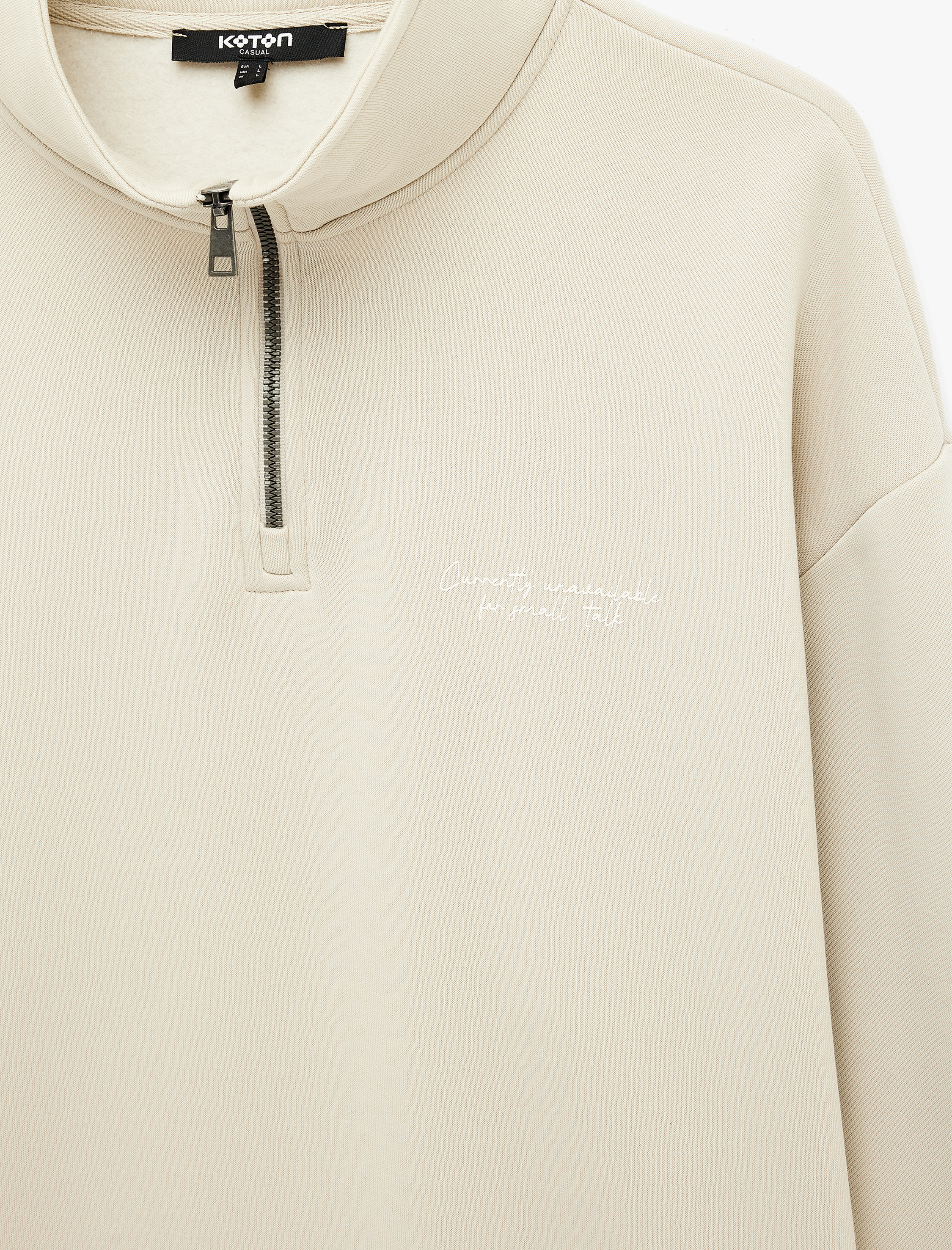   Uzun Kollu Üç İplik Şardonlu Rahat Kalıp Baskılı Yarım Fermuarlı Yaka Sweatshirt