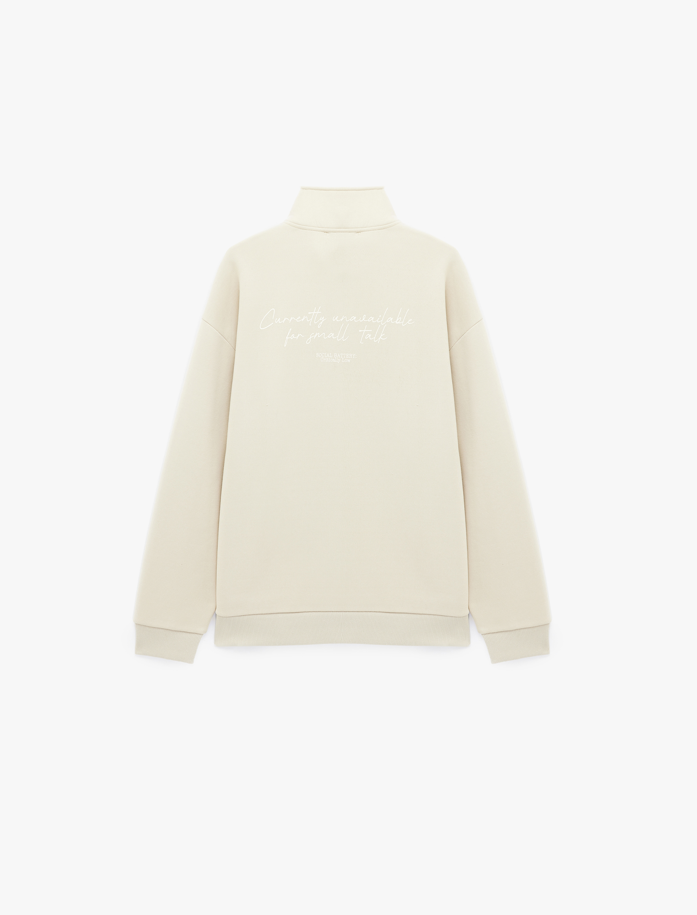   Uzun Kollu Üç İplik Şardonlu Rahat Kalıp Baskılı Yarım Fermuarlı Yaka Sweatshirt