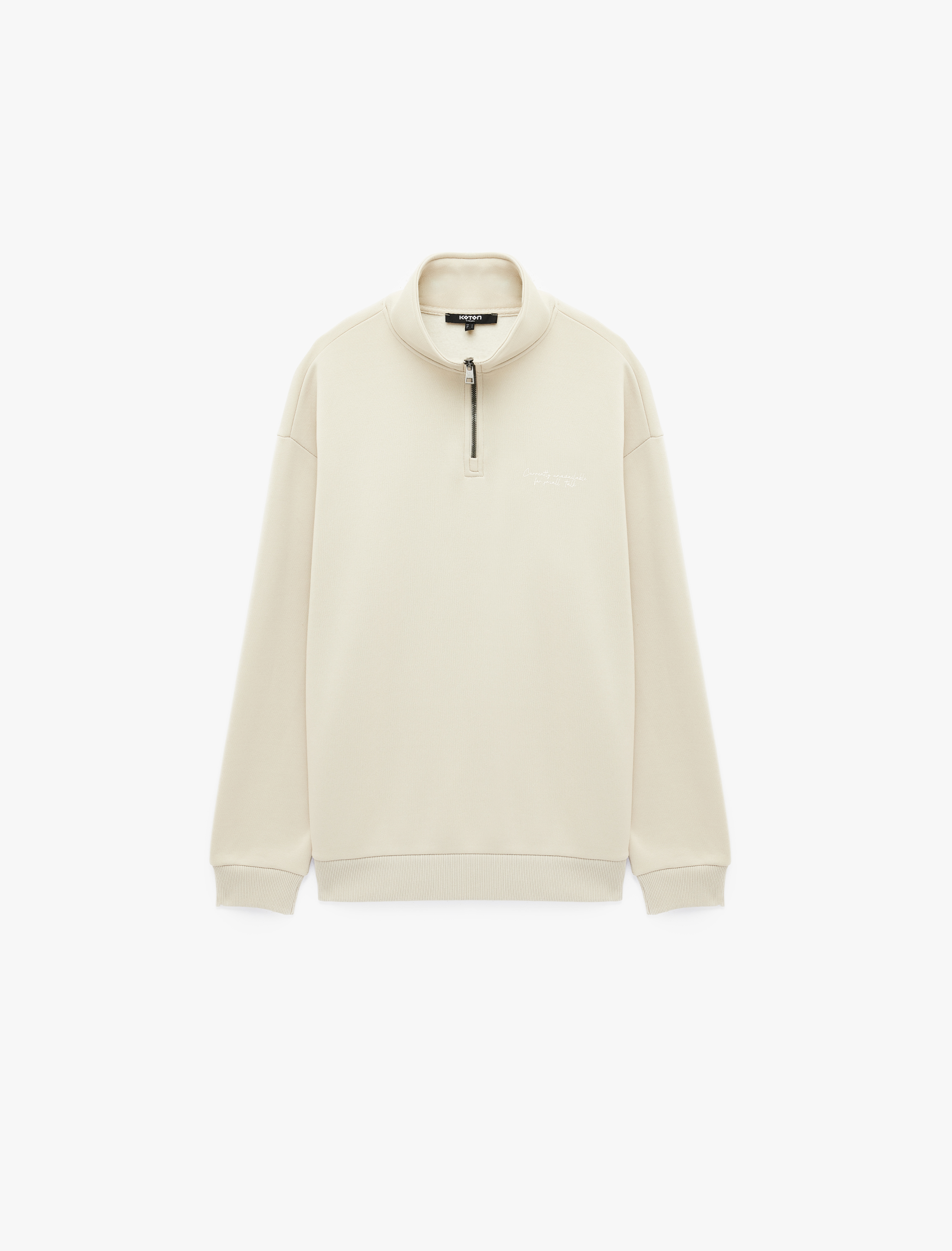   Uzun Kollu Üç İplik Şardonlu Rahat Kalıp Baskılı Yarım Fermuarlı Yaka Sweatshirt
