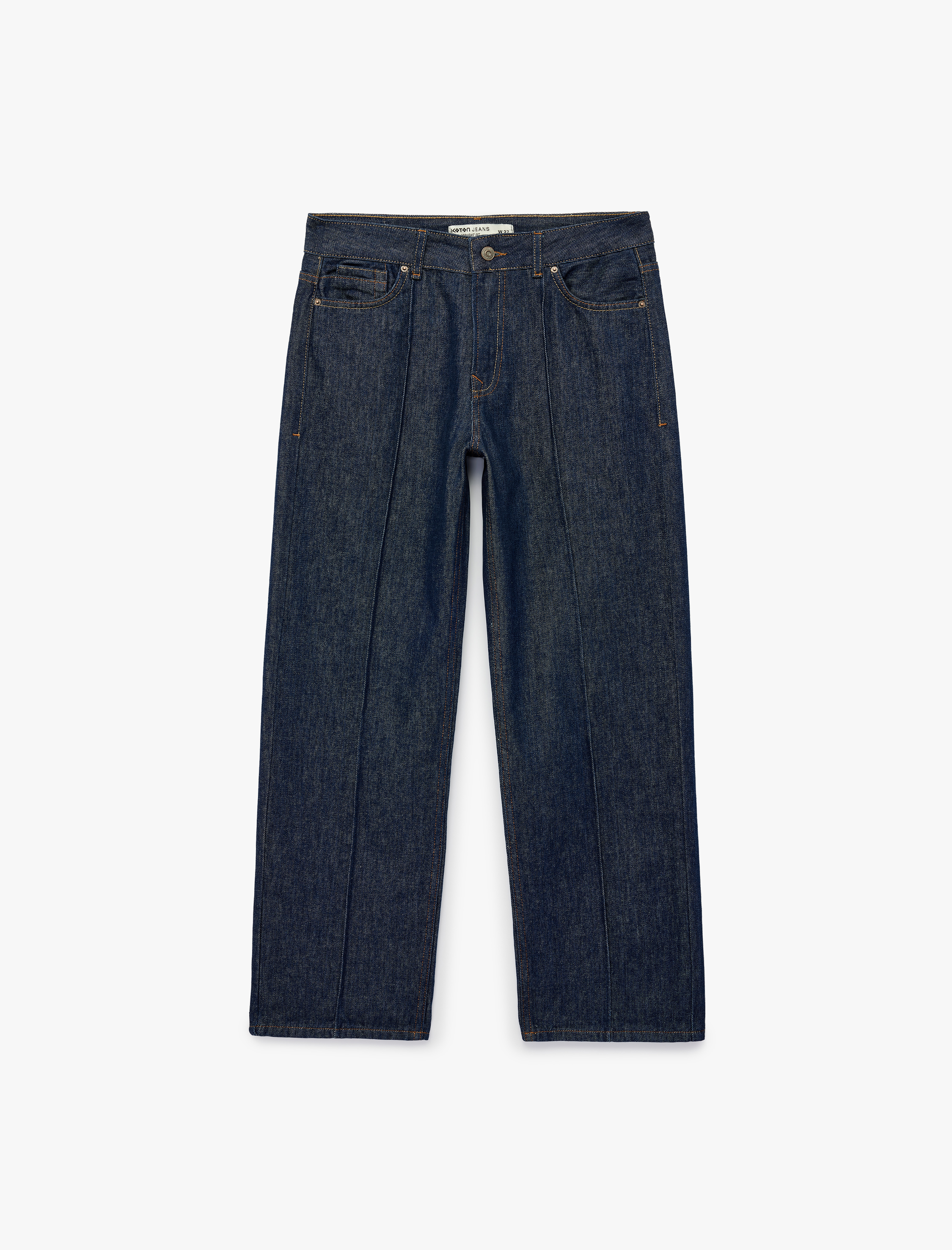   Düşük Bel Nervürlü Pamuklu Düz Paça Denim Pantolon - Straight Fit Jean