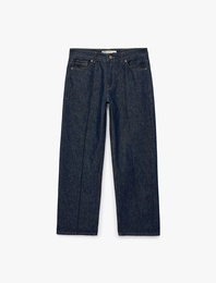 Düşük Bel Nervürlü Pamuklu Düz Paça Denim Pantolon - Straight Fit Jean