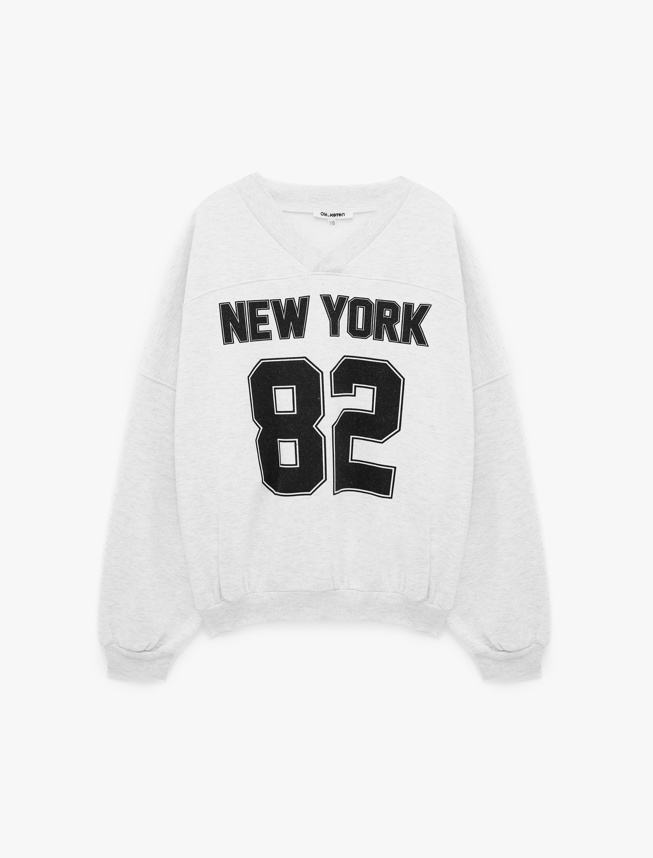   Pamuklu V Yaka Uzun Kollu Baskılı Oversize Sweatshirt