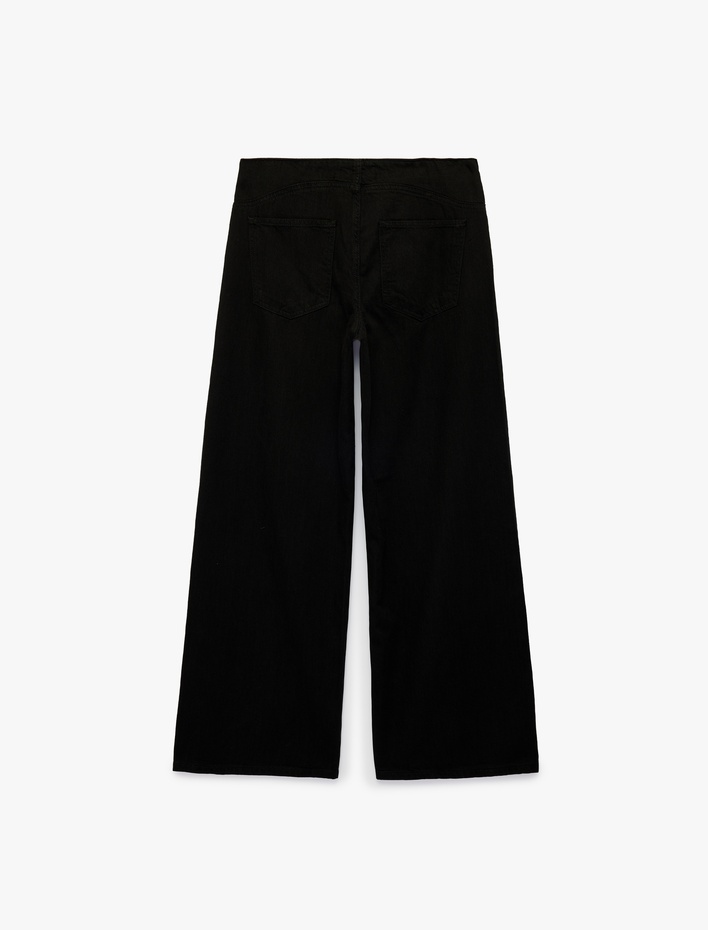  Normal Bel Fermuarlı Cepli Bol Kalıp Denim Pantolon - Loose Straight Fit Jean
