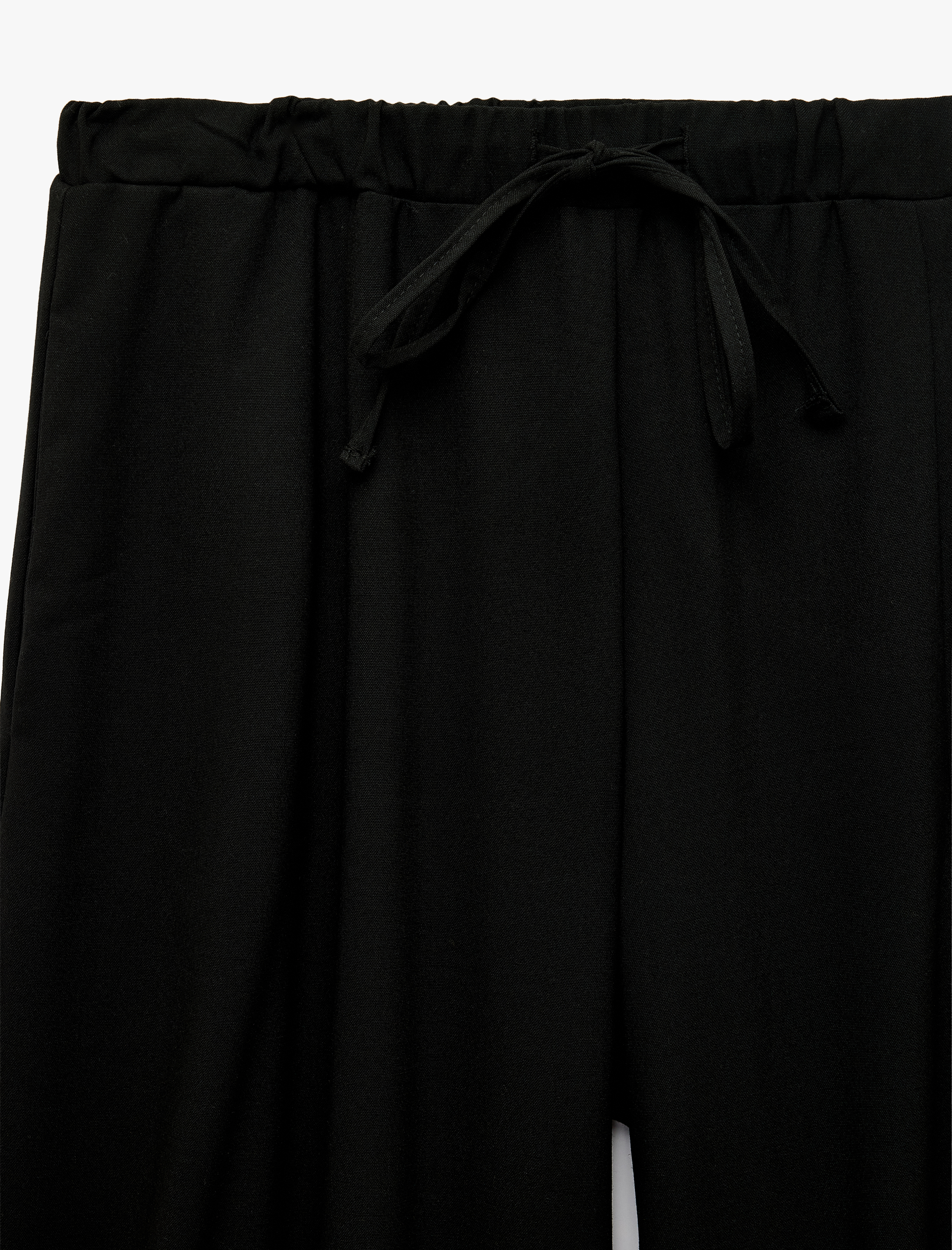   Beli Lastikli Bağcıklı Cepli Kumaş Barrel Pantolon