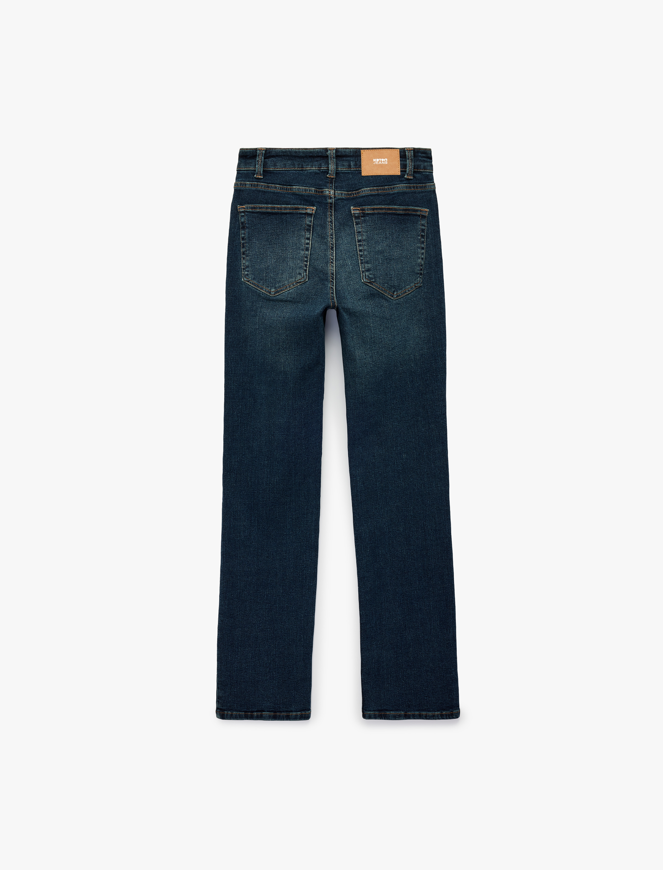  Slim Fit Düğmeli Pamuklu Cepli Düz Paça Denim Pantolon - Straight Fit Jean