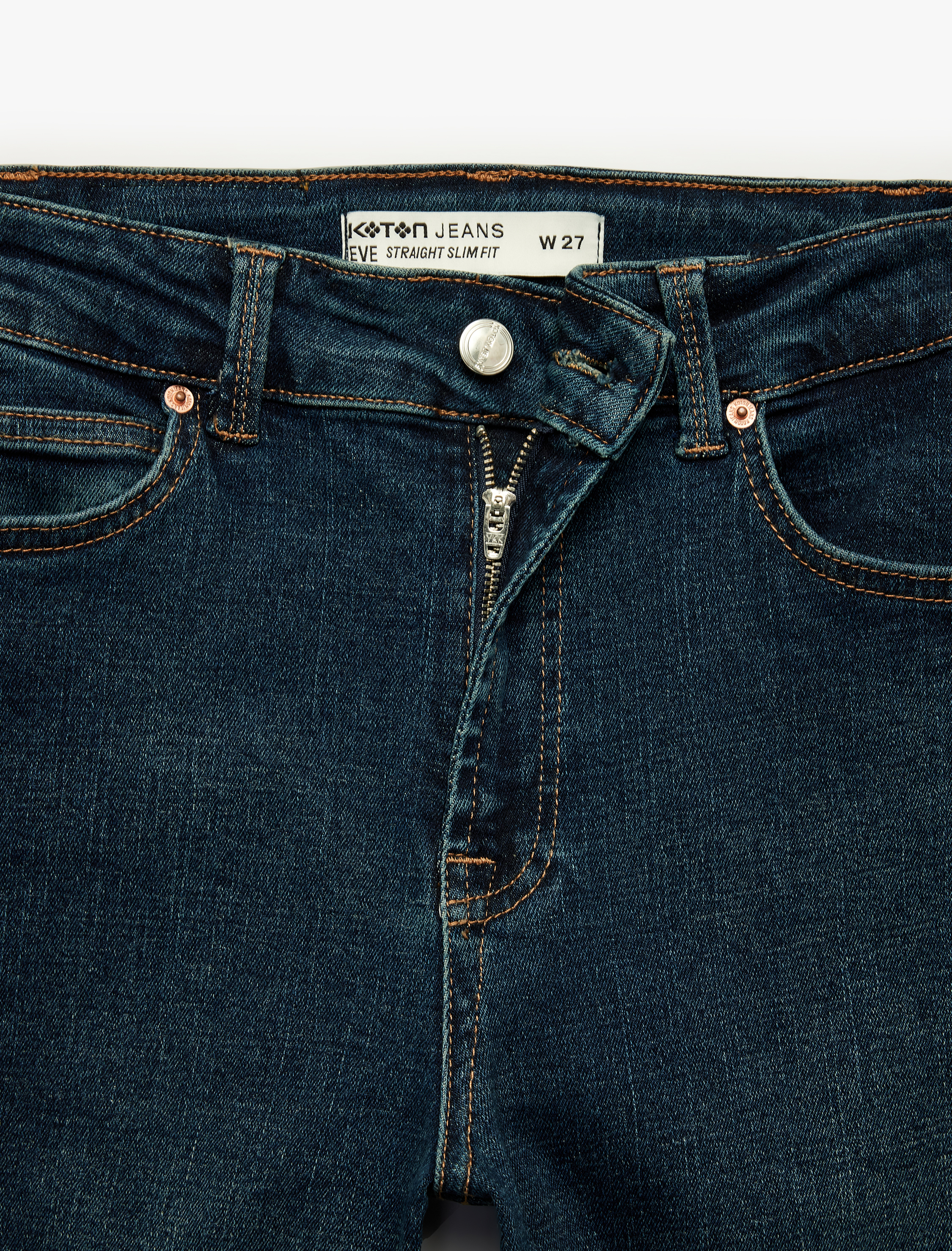   Slim Fit Düğmeli Pamuklu Cepli Düz Paça Denim Pantolon - Straight Fit Jean