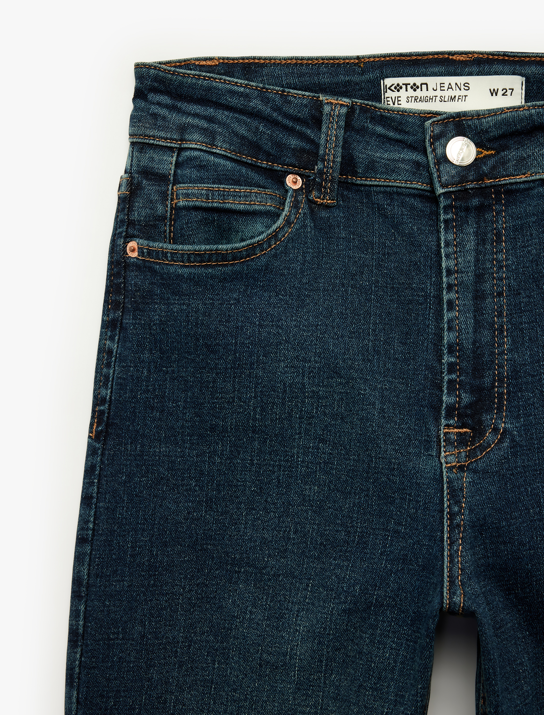   Slim Fit Düğmeli Pamuklu Cepli Düz Paça Denim Pantolon - Straight Fit Jean