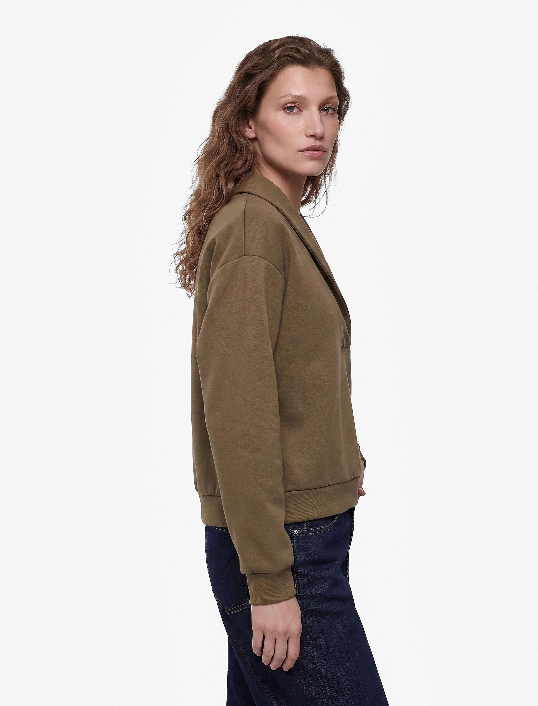 Koton Modal Kumaş Regular Fit V Yaka Uzun Kollu Sweatshirt görsel 2
