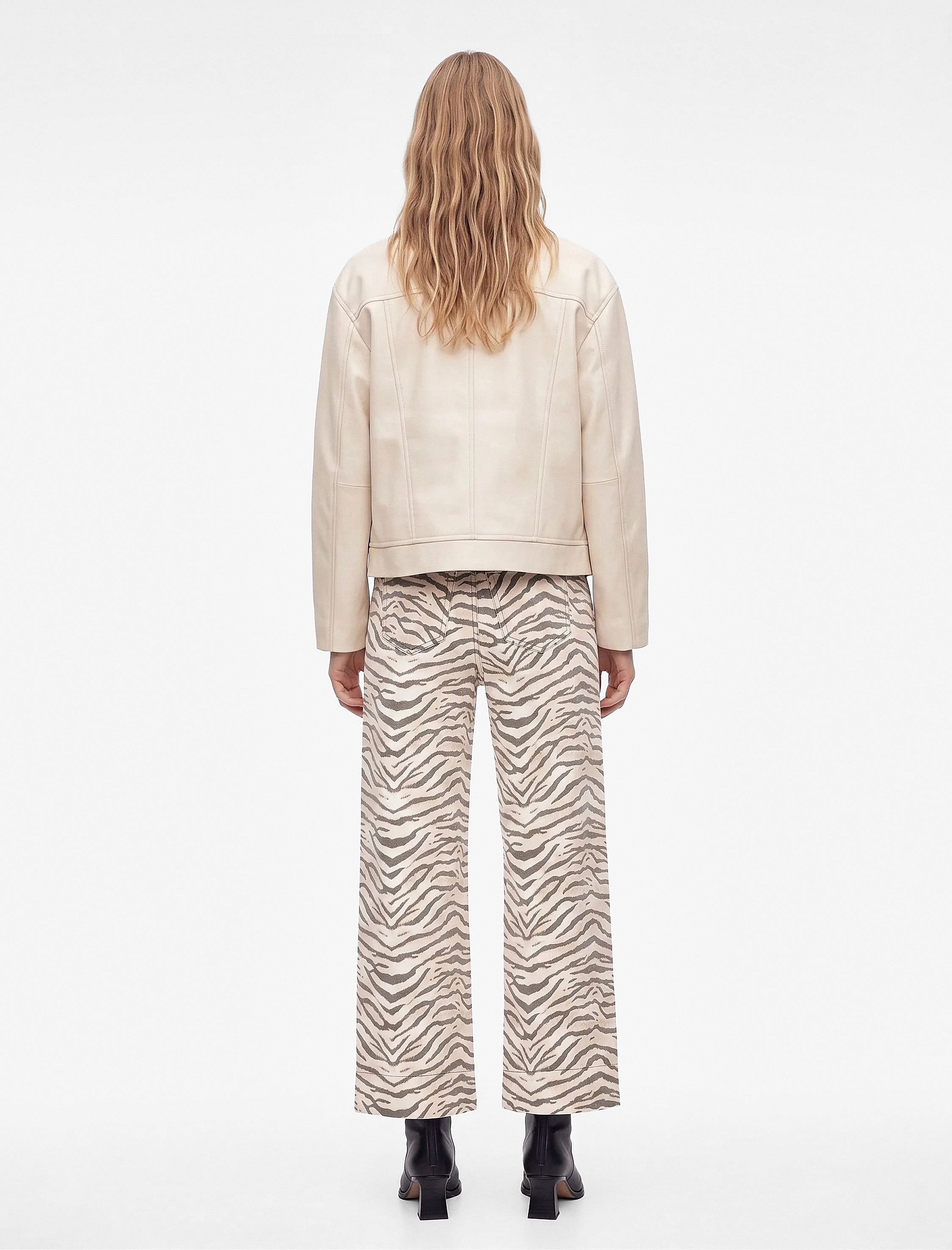 Koton Cepli Zebra Desenli Normal Bel Bağcıklı Pamuklu Geniş Paça Denim Pantolon - Wide Leg Jeans görsel 3