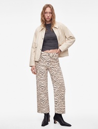 Cepli Zebra Desenli Normal Bel Bağcıklı Pamuklu Geniş Paça Denim Pantolon -  Wide Leg Jeans