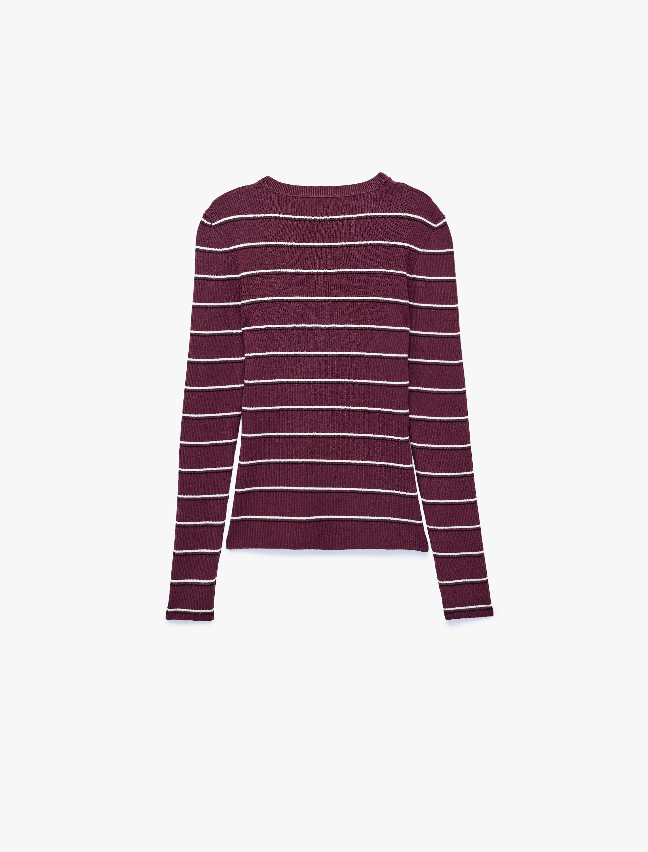   Uzun Kollu Bisiklet Yaka Çizgili Henley Yaka Triko Kazak