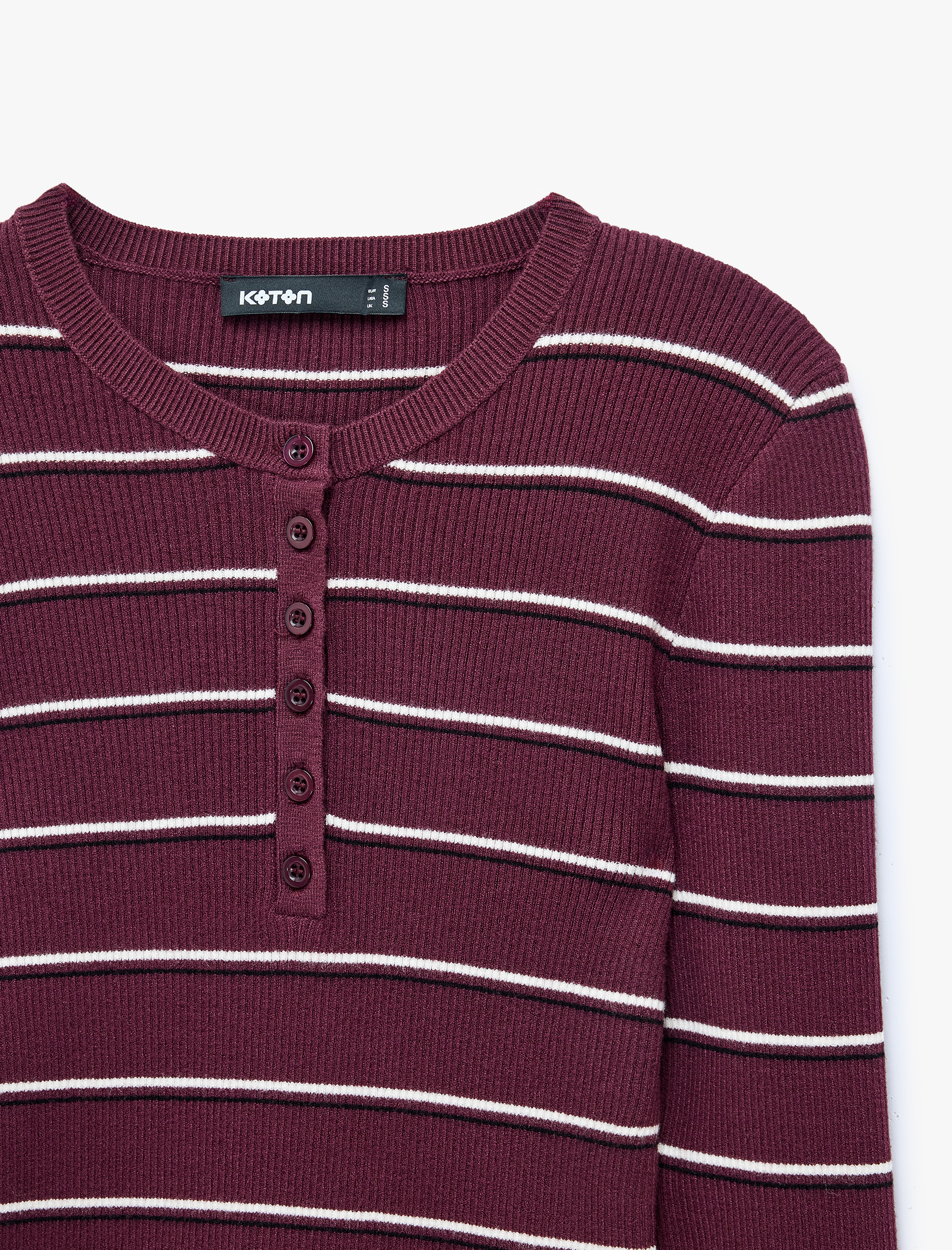   Uzun Kollu Bisiklet Yaka Çizgili Henley Yaka Triko Kazak