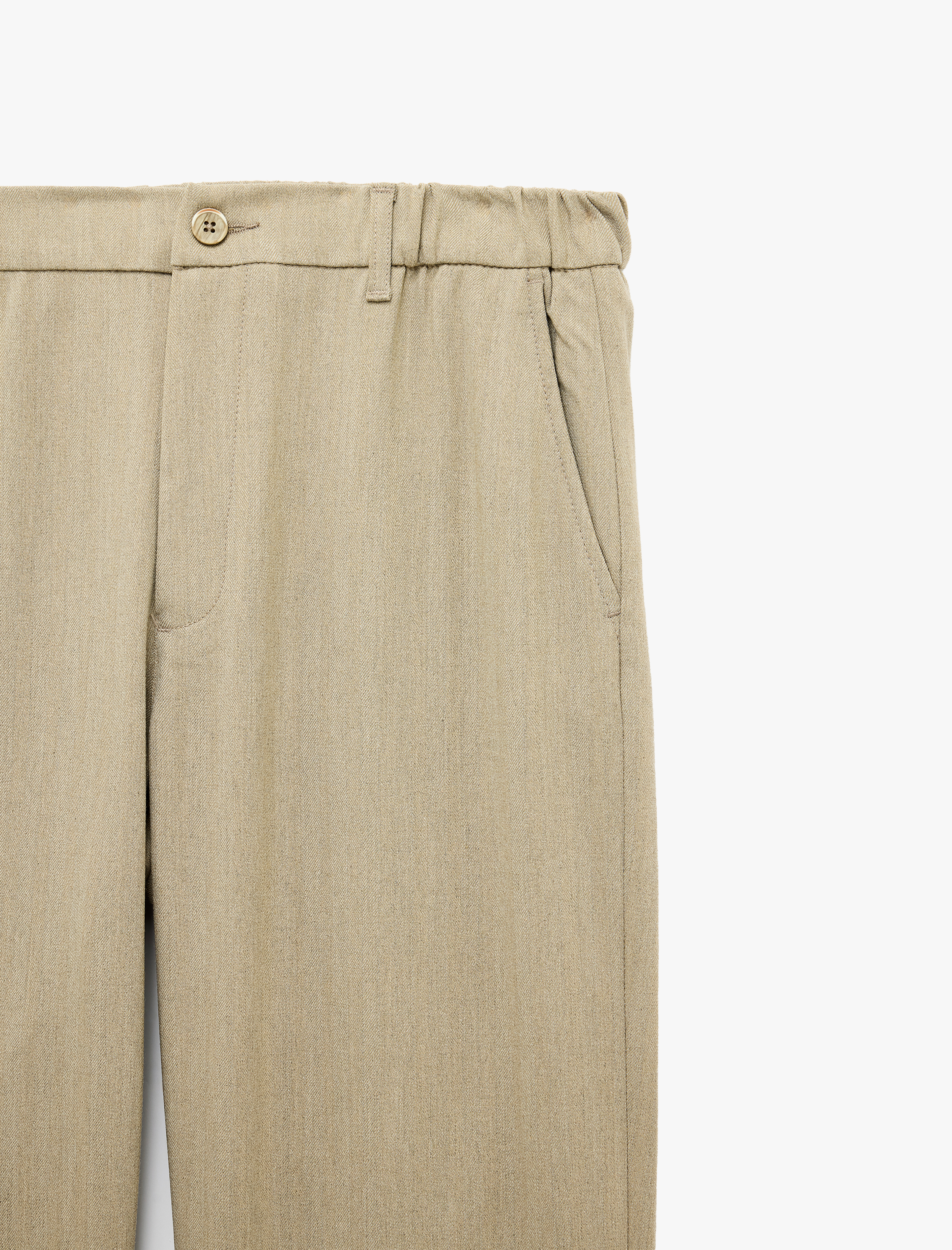   Viskon Karışımlı Beli Lastikli Düğmeli Cepli Rahat Kalıp Geniş Paça Kumaş Pantolon