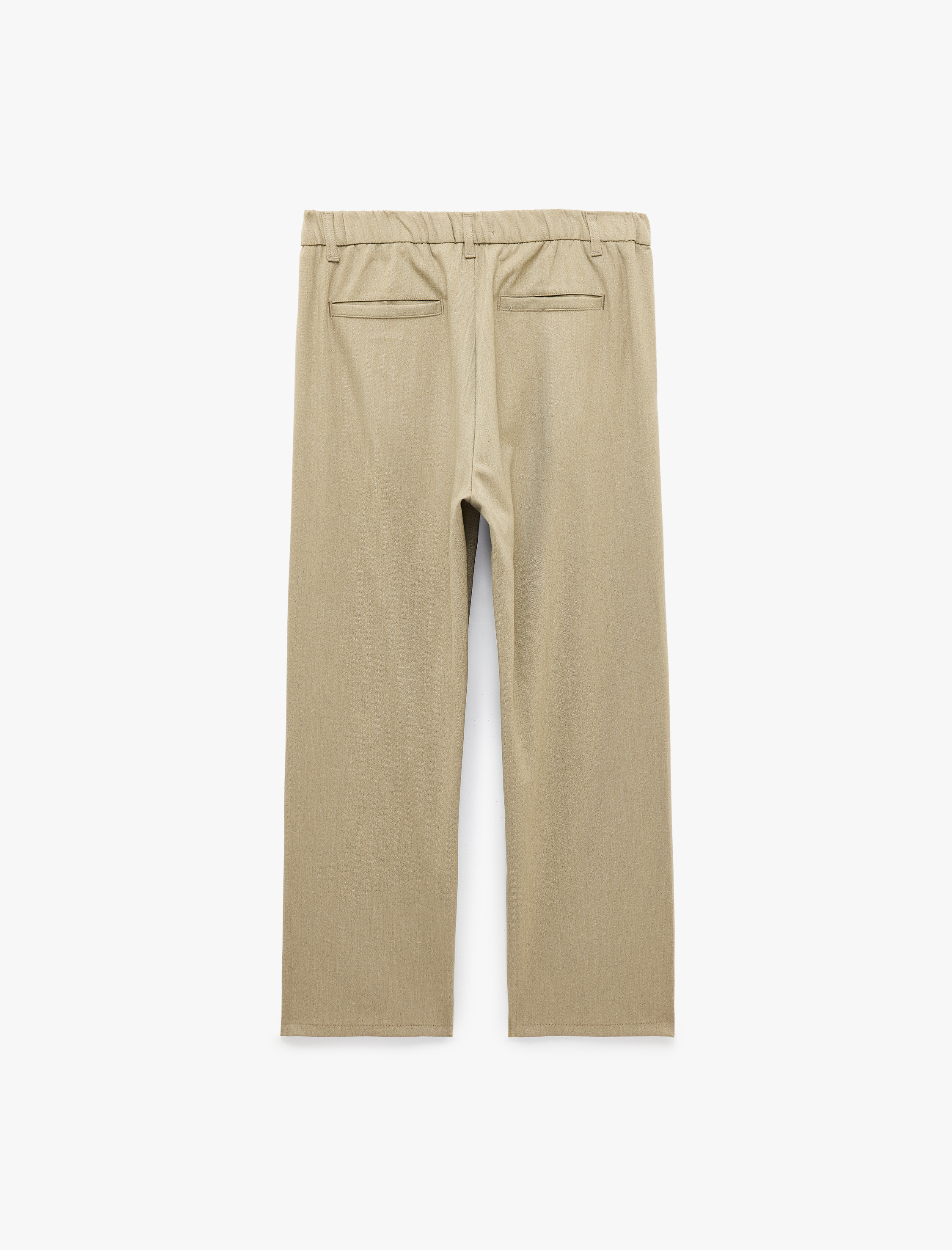   Viskon Karışımlı Beli Lastikli Düğmeli Cepli Rahat Kalıp Geniş Paça Kumaş Pantolon
