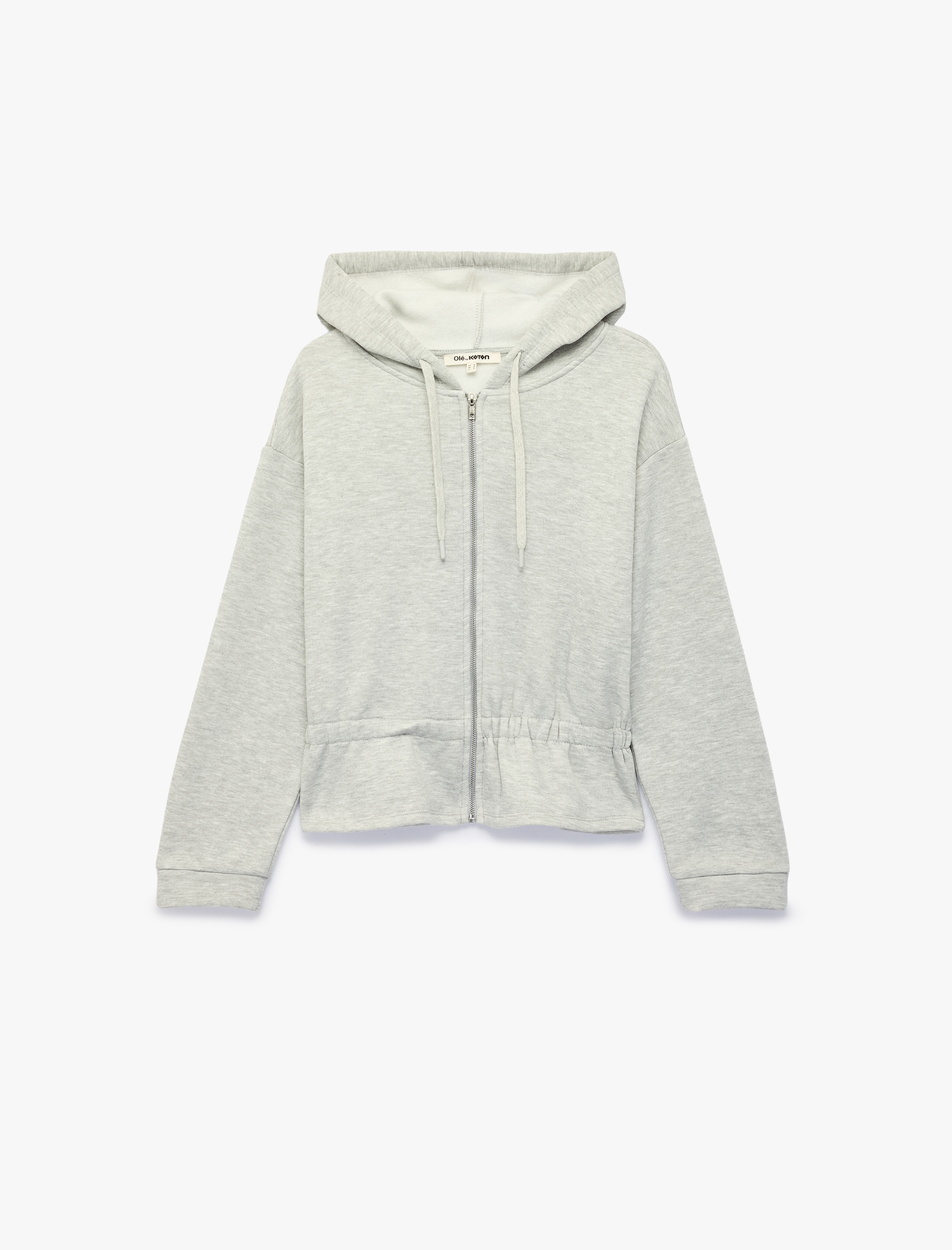   Büzgülü Slim Fit Şardonlu Uzun Kollu Kapüşonlu Fermuarlı Sweatshirt