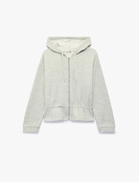 Büzgülü Slim Fit Şardonlu Uzun Kollu Kapüşonlu Fermuarlı Sweatshirt