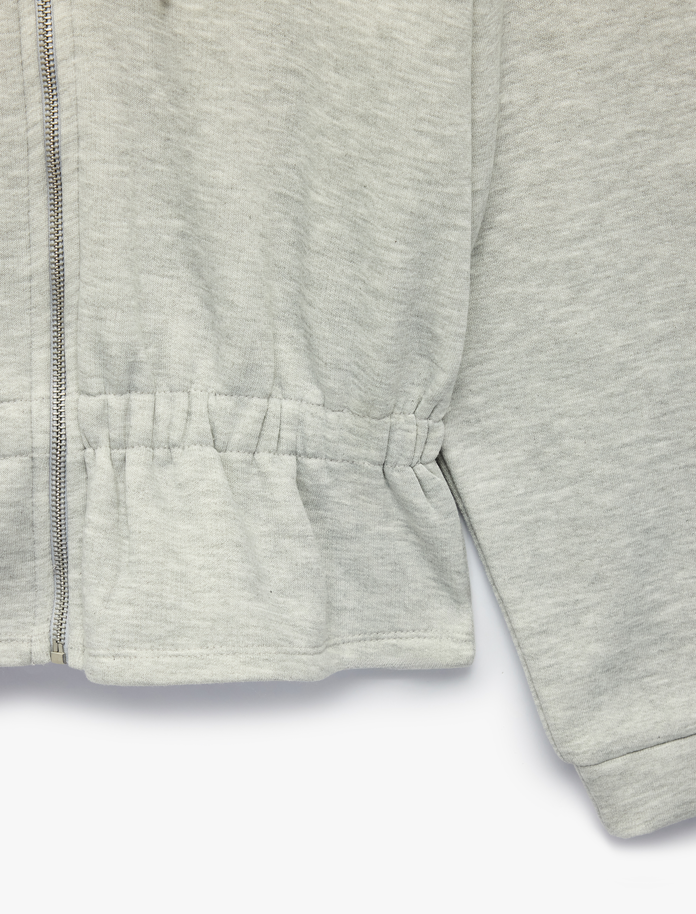   Büzgülü Slim Fit Şardonlu Uzun Kollu Kapüşonlu Fermuarlı Sweatshirt