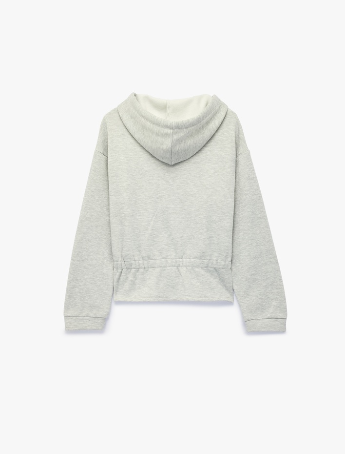  Büzgülü Slim Fit Şardonlu Uzun Kollu Kapüşonlu Fermuarlı Sweatshirt