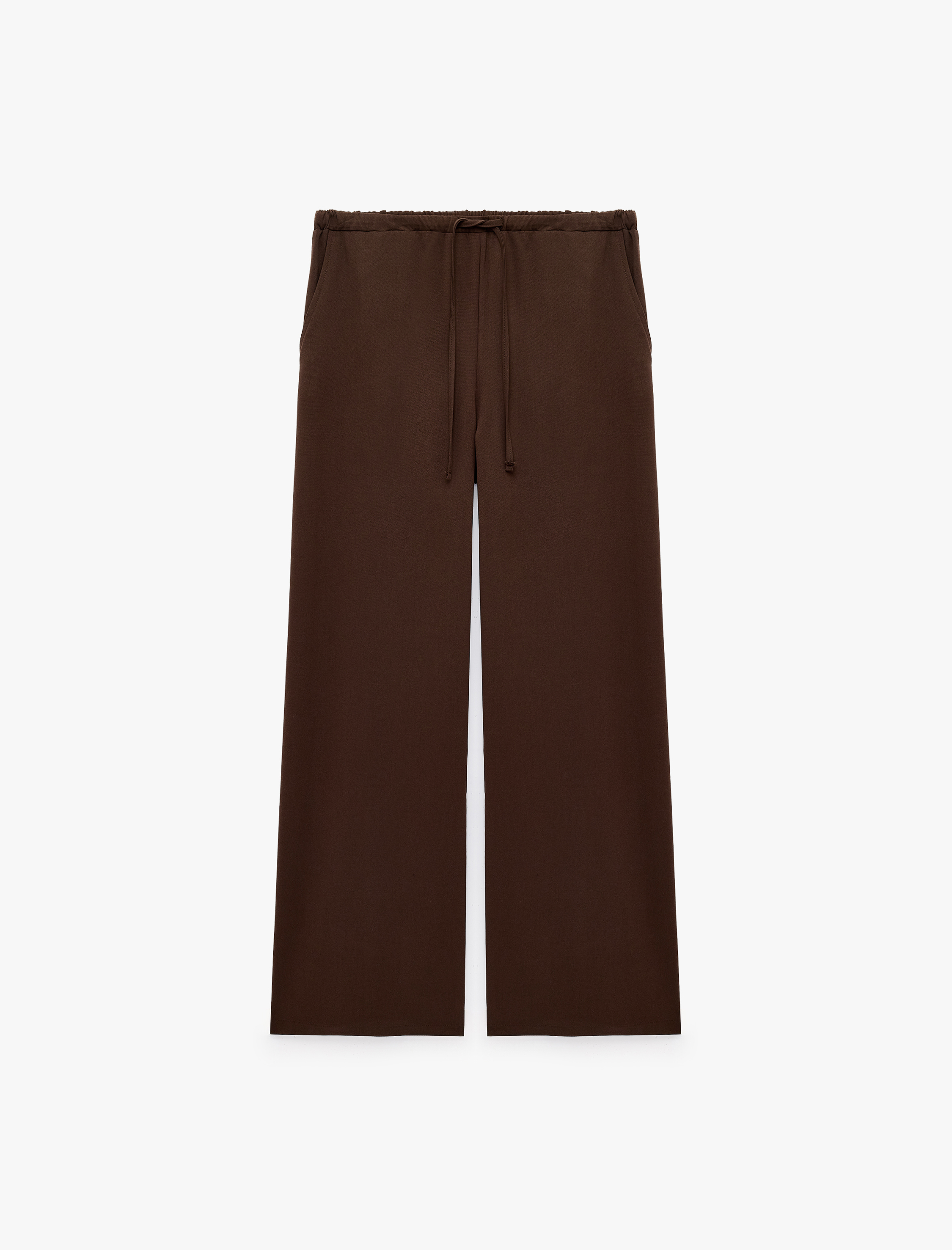   Viskon Karışımlı Beli Bağcıklı Cepli Rahat Kalıp Geniş Paça Pantolon