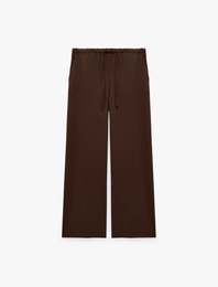 Viskon Karışımlı Beli Bağcıklı Cepli Rahat Kalıp Geniş Paça Pantolon