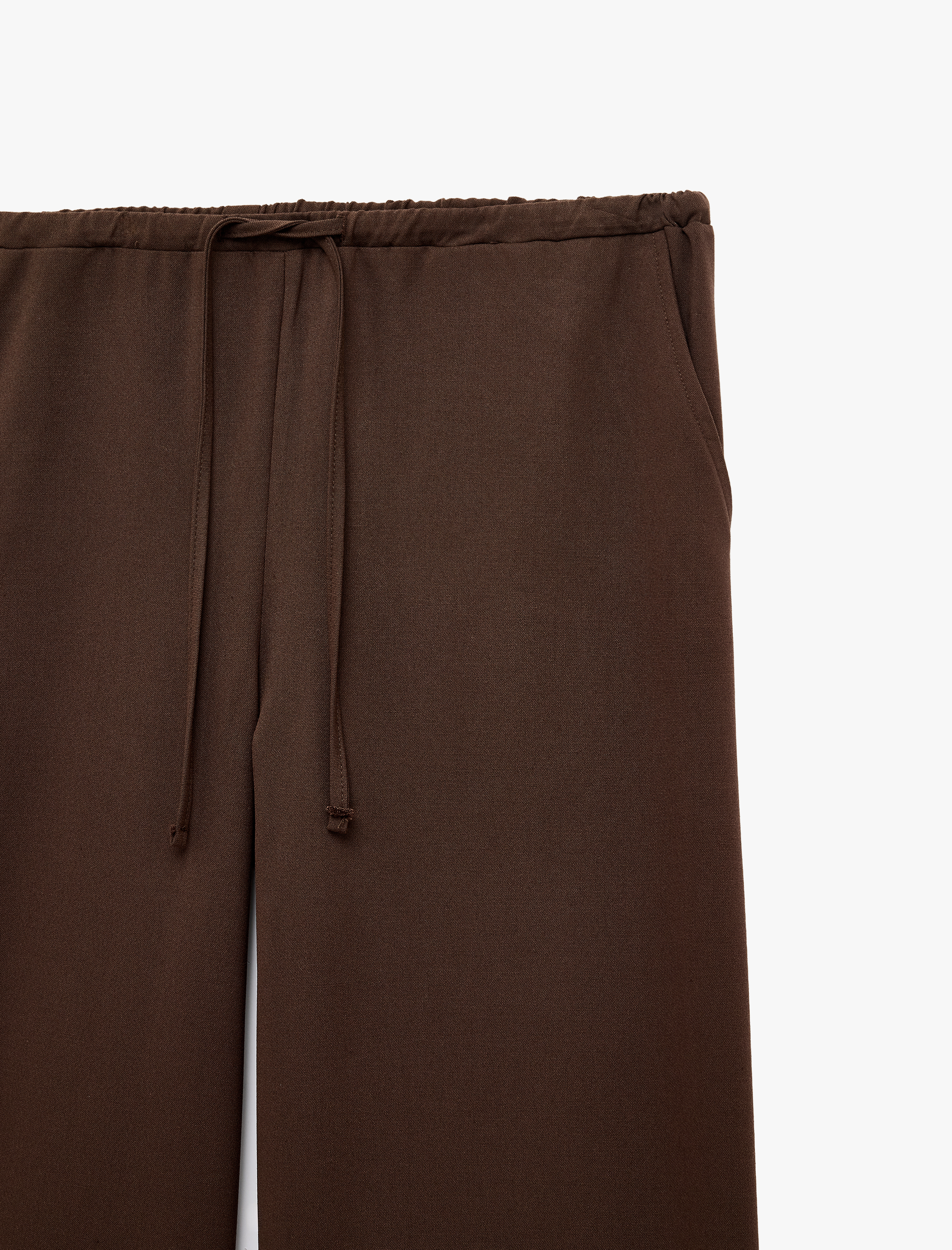   Viskon Karışımlı Beli Bağcıklı Cepli Rahat Kalıp Geniş Paça Pantolon