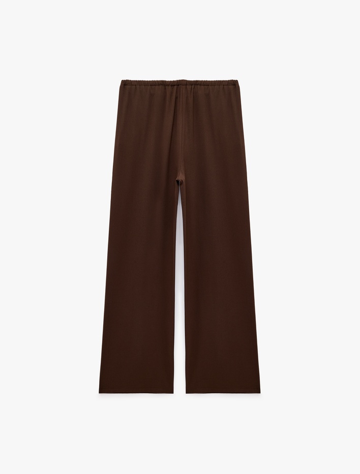  Viskon Karışımlı Beli Bağcıklı Cepli Rahat Kalıp Geniş Paça Pantolon