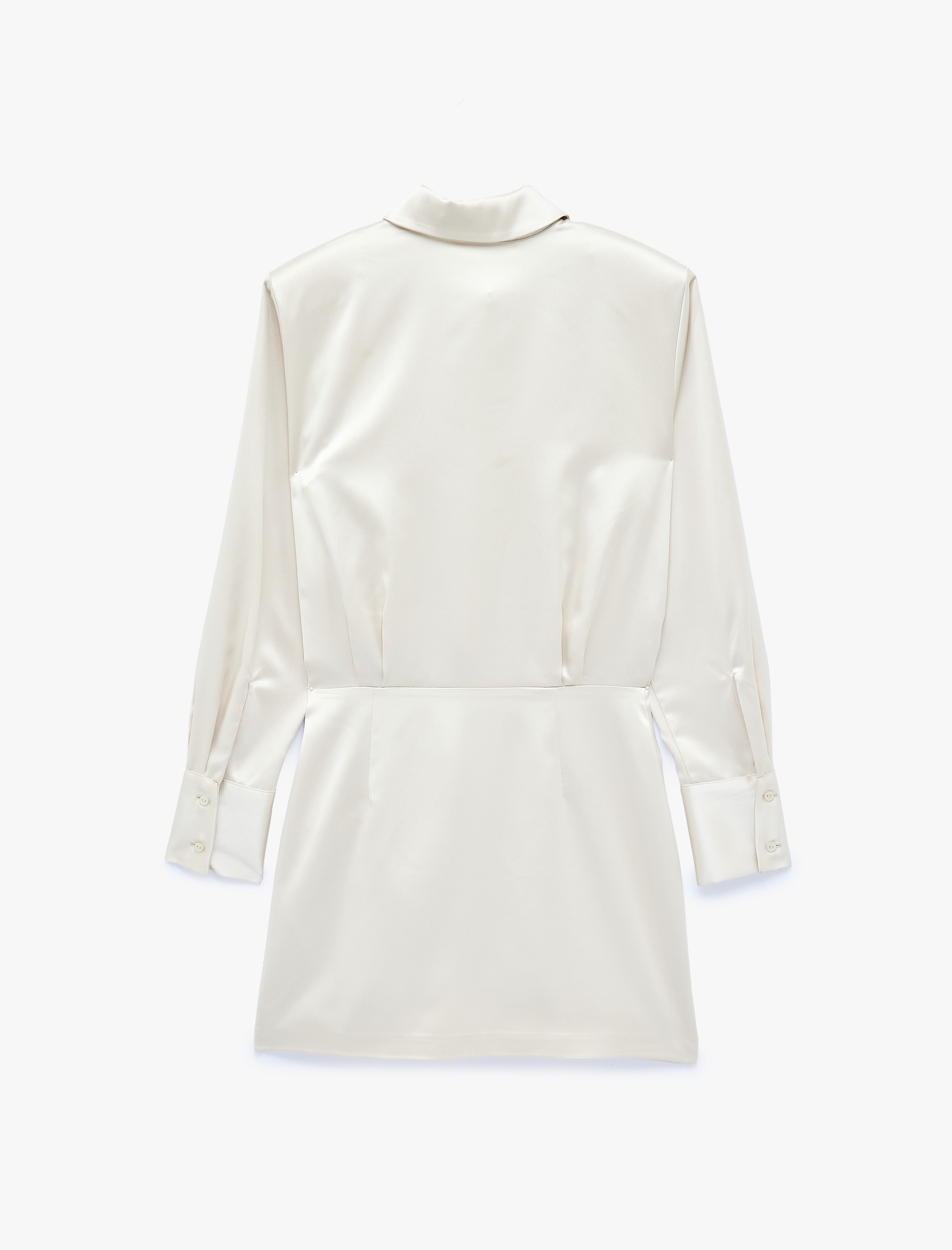   Klasik Yaka Uzun Kollu Drape Detaylı Saten Mini Elbise