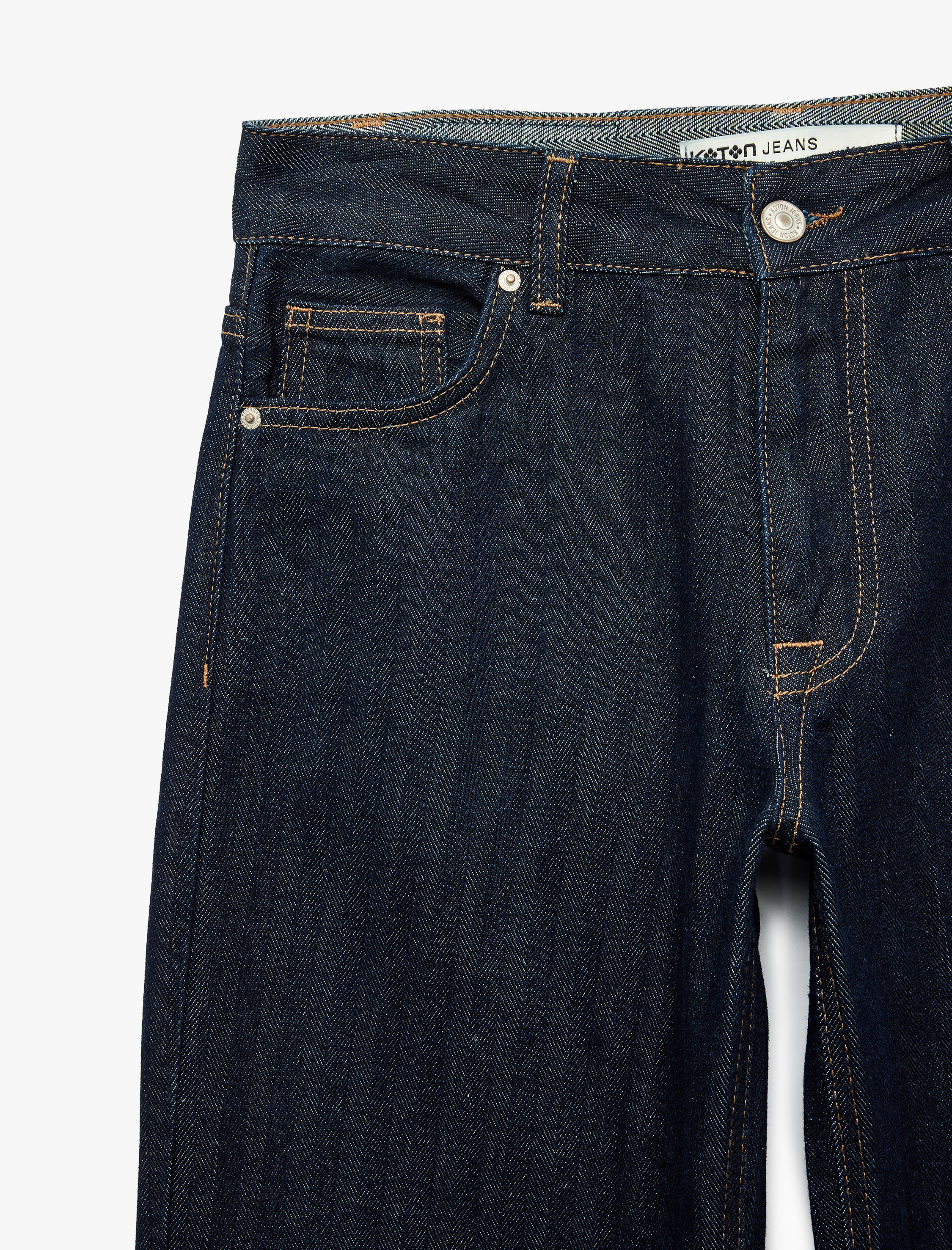   Düşük Bel Cepli Pamuklu Rahat Kesim Düz Paça Denim Pantolon - Straight Fit Jean