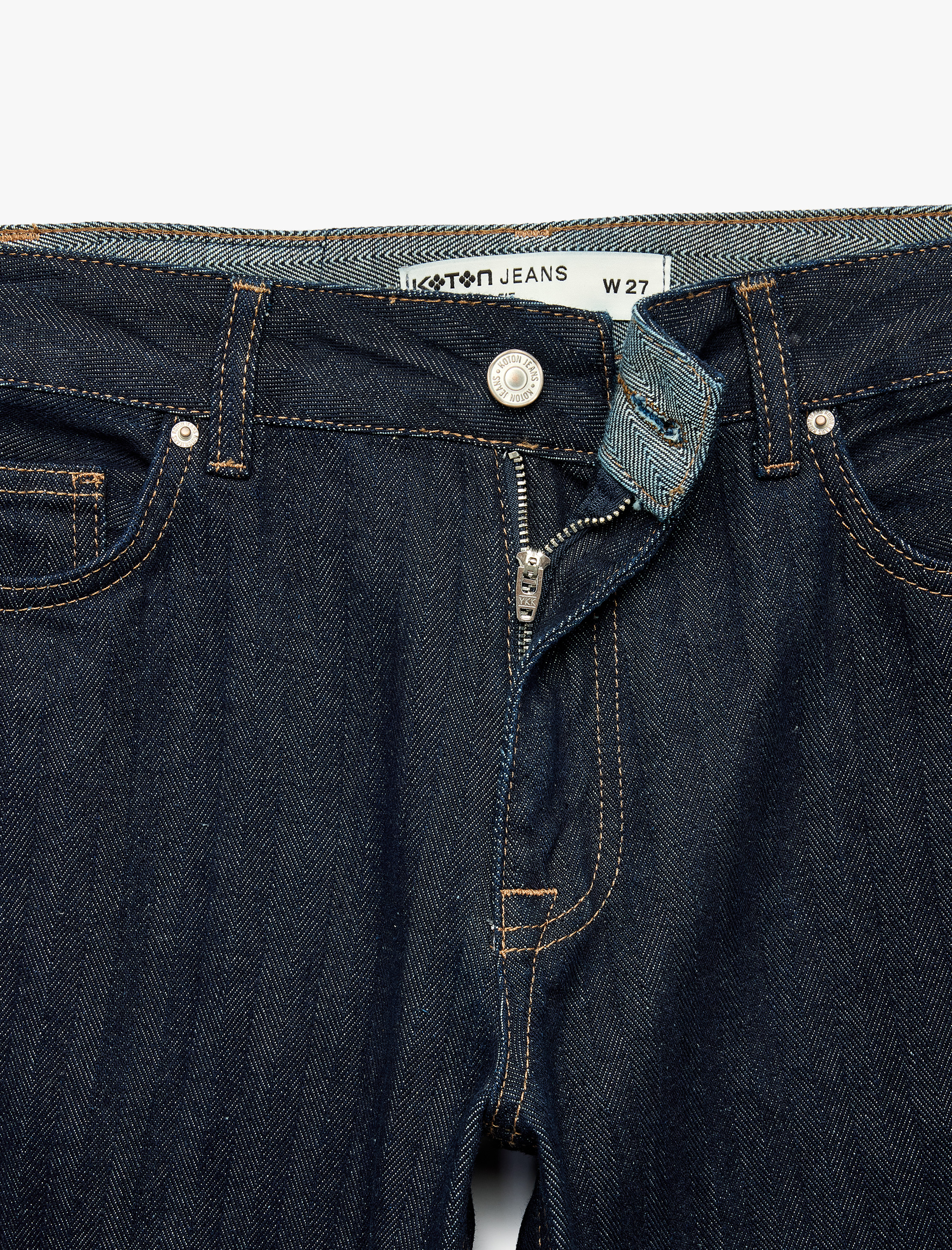   Düşük Bel Cepli Pamuklu Rahat Kesim Düz Paça Denim Pantolon - Straight Fit Jean