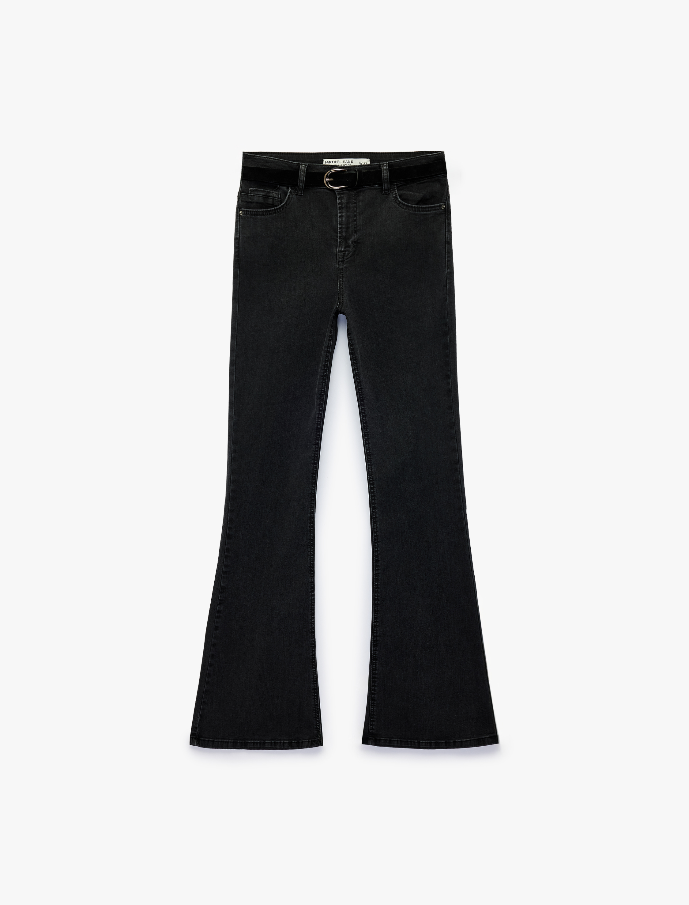   Normal Bel Kemer Detaylı Pamuklu Dar Kesim İspanyol Paça Denim Pantolon - Flare Jeans