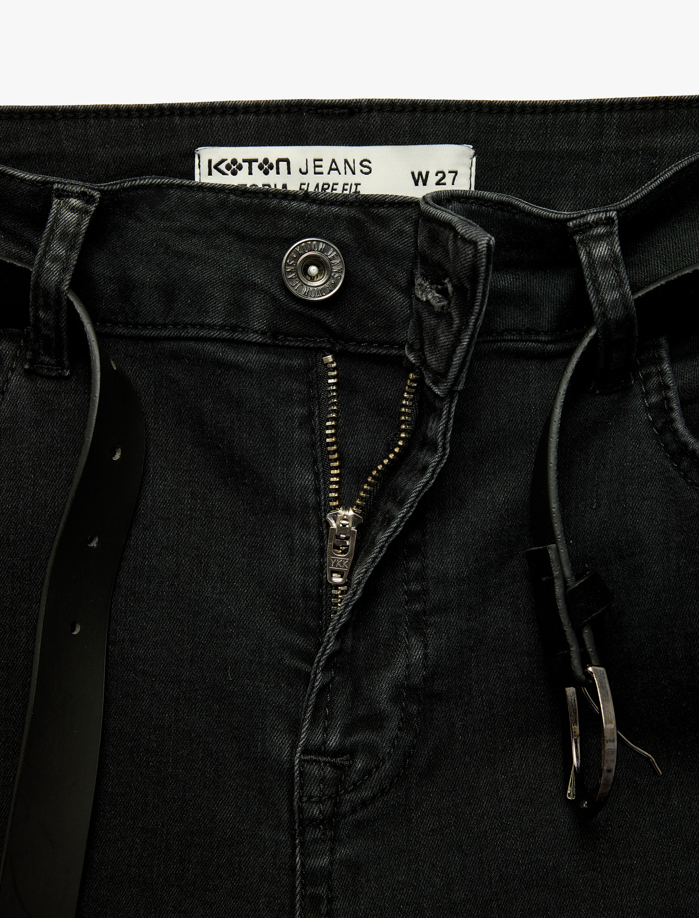   Normal Bel Kemer Detaylı Pamuklu Dar Kesim İspanyol Paça Denim Pantolon - Flare Jeans