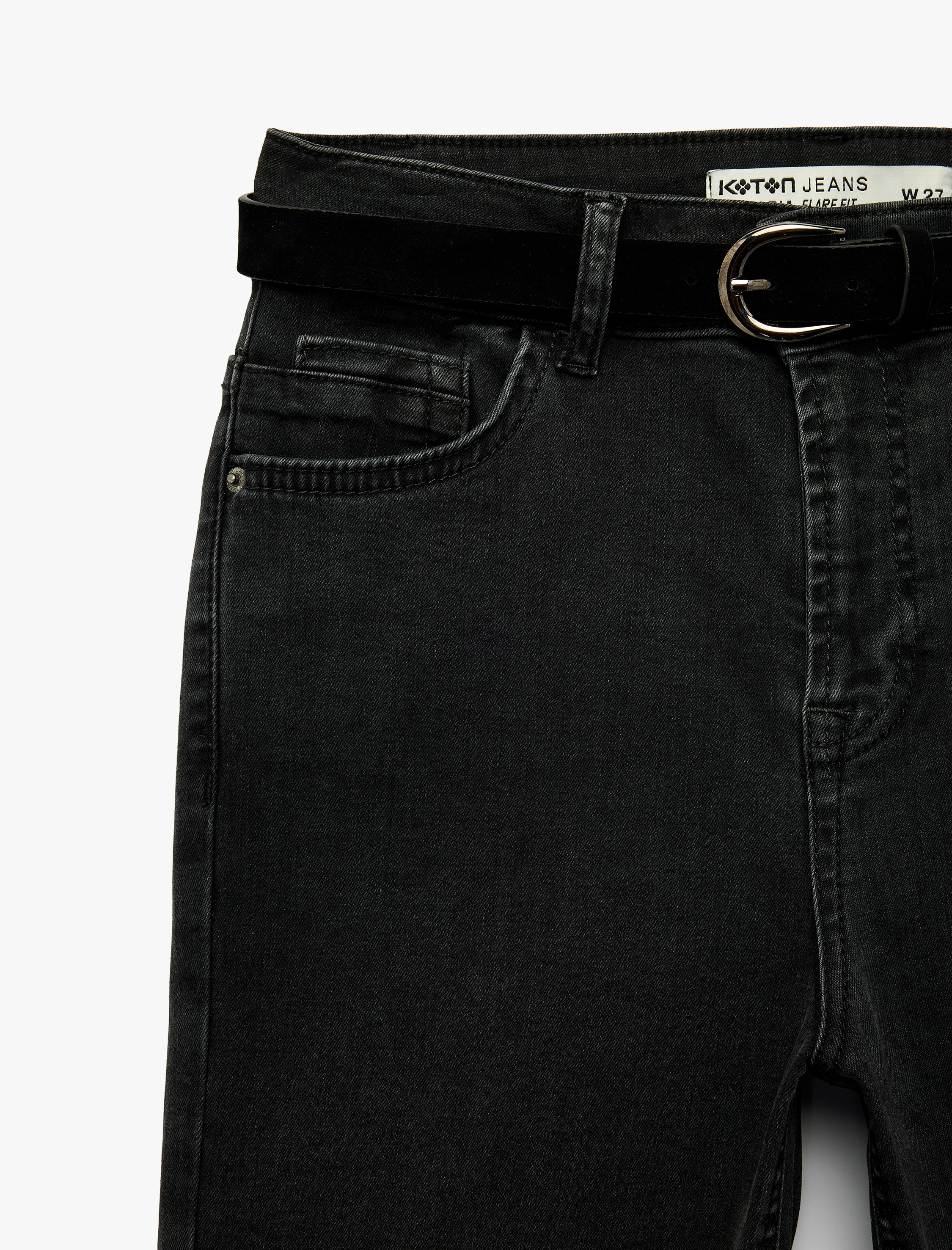   Normal Bel Kemer Detaylı Pamuklu Dar Kesim İspanyol Paça Denim Pantolon - Flare Jeans