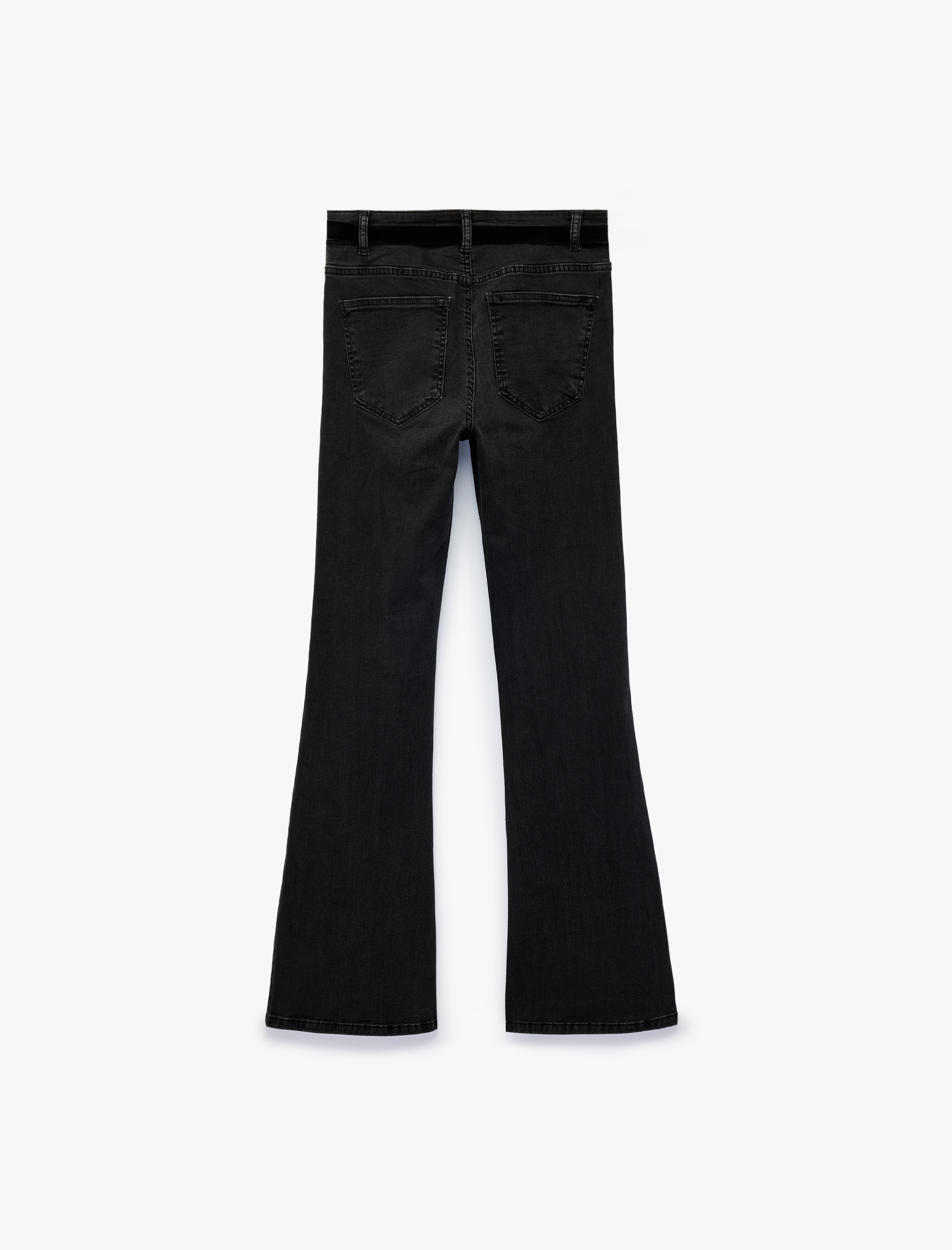   Normal Bel Kemer Detaylı Pamuklu Dar Kesim İspanyol Paça Denim Pantolon - Flare Jeans