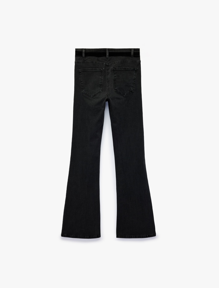  Normal Bel Kemer Detaylı Pamuklu Dar Kesim İspanyol Paça Denim Pantolon - Flare Jeans