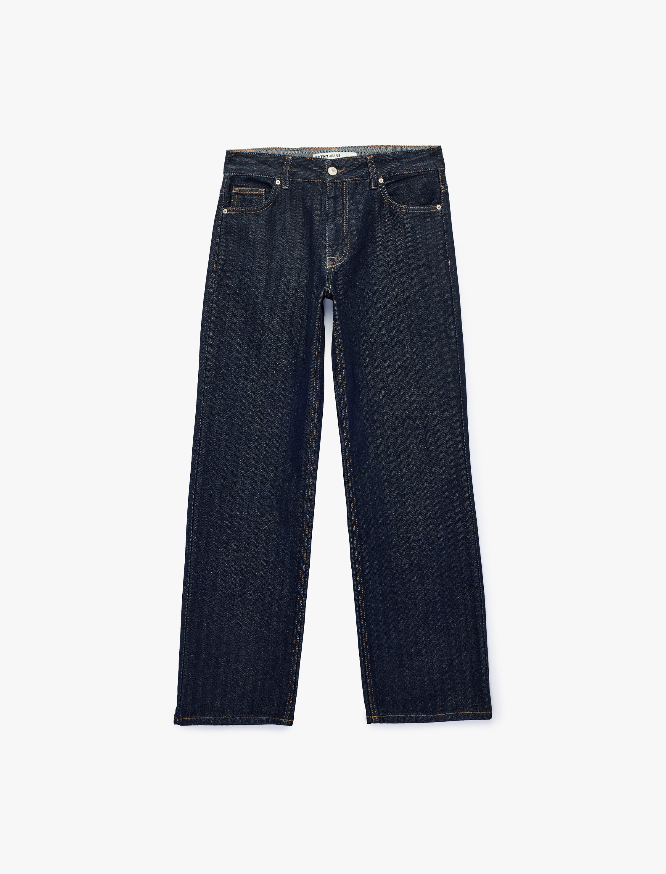   Düşük Bel Cepli Pamuklu Rahat Kesim Düz Paça Denim Pantolon - Straight Fit Jean