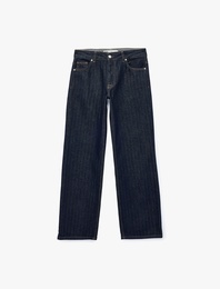 Düşük Bel Cepli Pamuklu Rahat Kesim Düz Paça Denim Pantolon - Straight Fit Jean