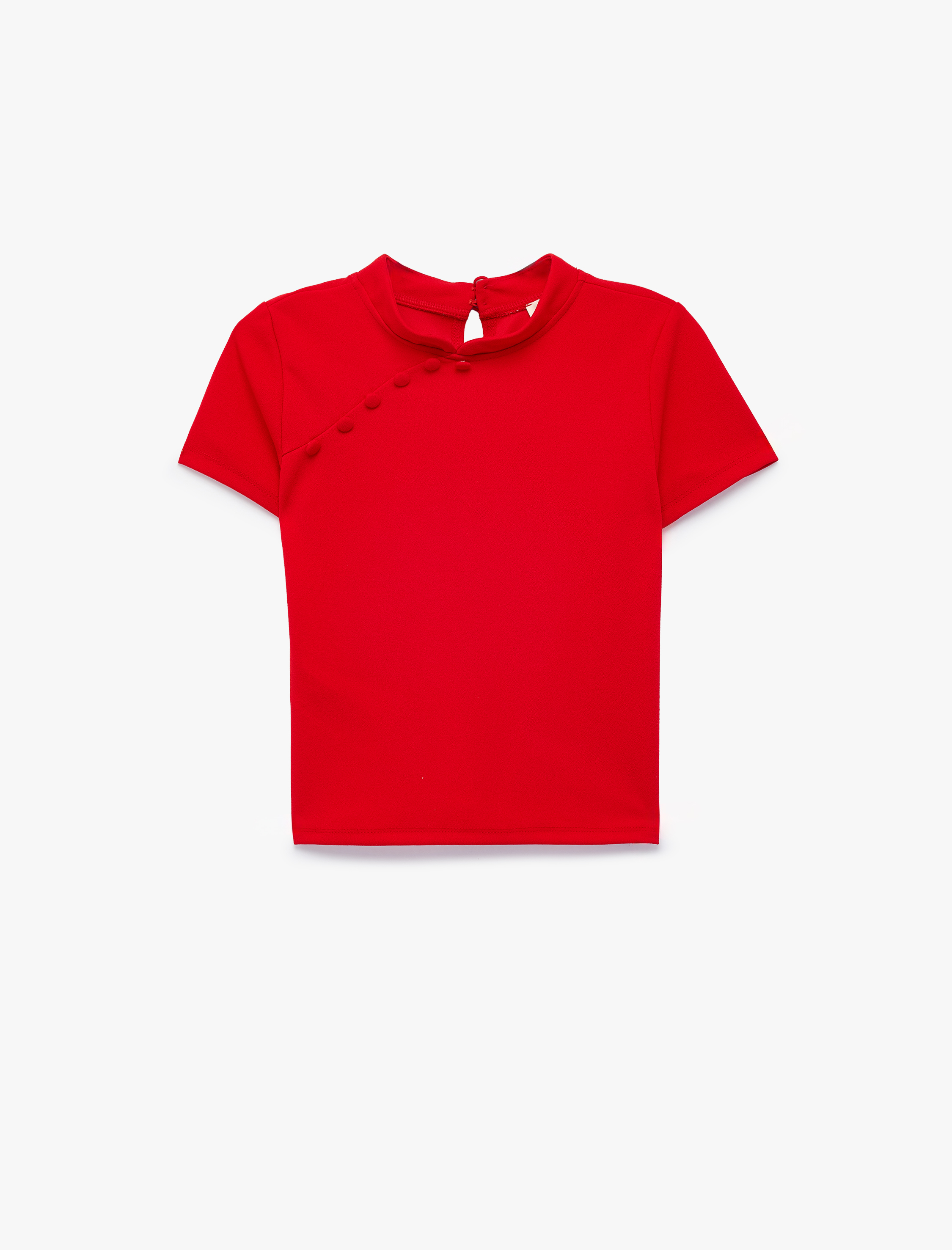  Kız Çocuk Düğmeli Slim Fit Kısa Kollu Dik Yaka Bluz
