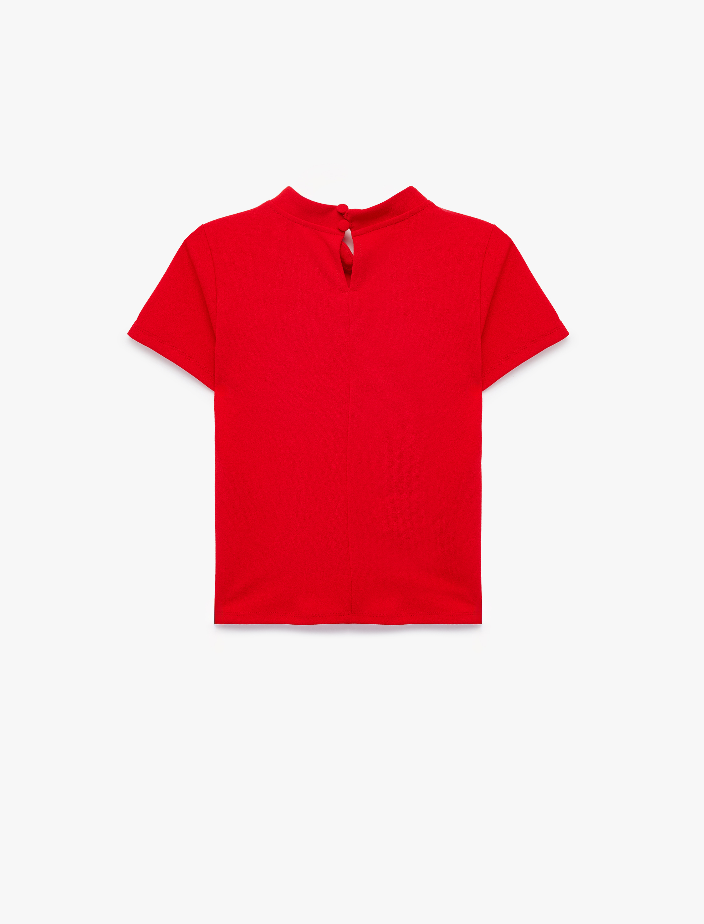  Kız Çocuk Düğmeli Slim Fit Kısa Kollu Dik Yaka Bluz