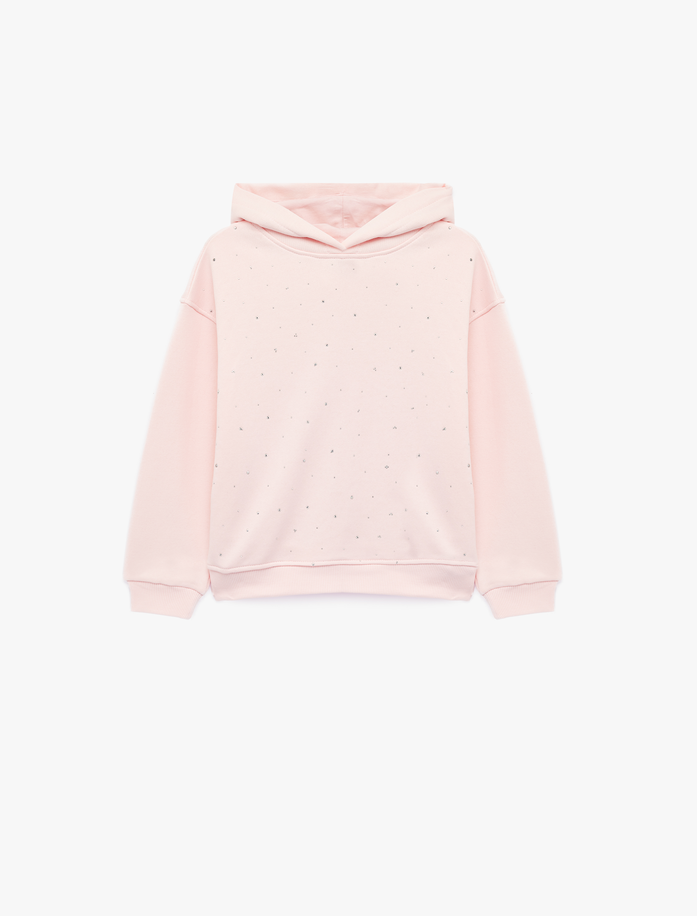  Kız Çocuk Şardonlu Yıldız Zımba Detaylı Uzun Kollu Oversize Kapşonlu Sweatshirt
