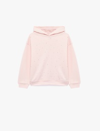 Şardonlu Yıldız Zımba Detaylı Uzun Kollu Oversize Kapşonlu Sweatshirt
