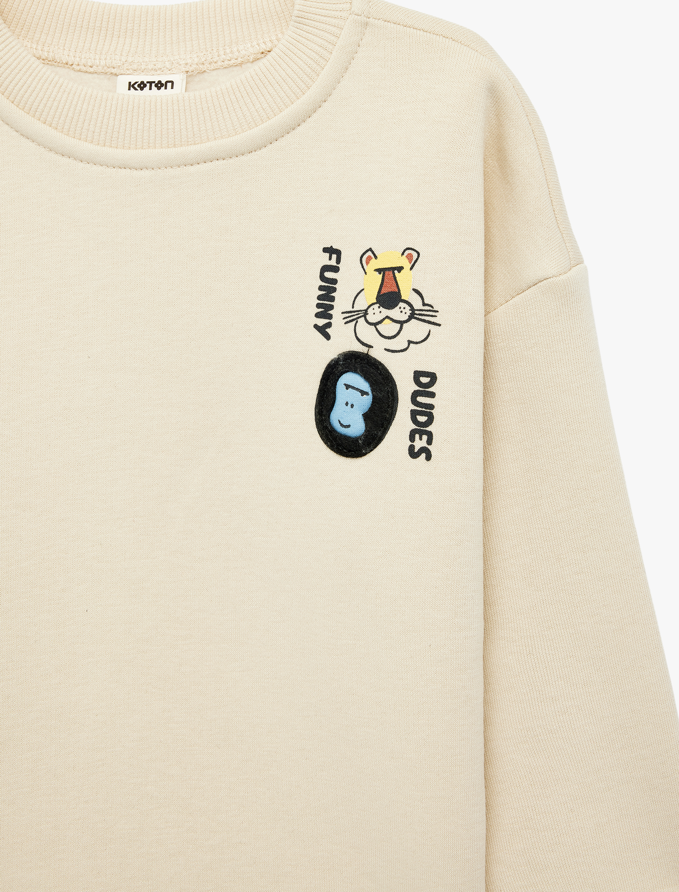  Erkek Bebek Hayvan Detaylı Arkası Baskılı Şardonlu Bisiklet Yaka Uzun Kollu Sweatshirt
