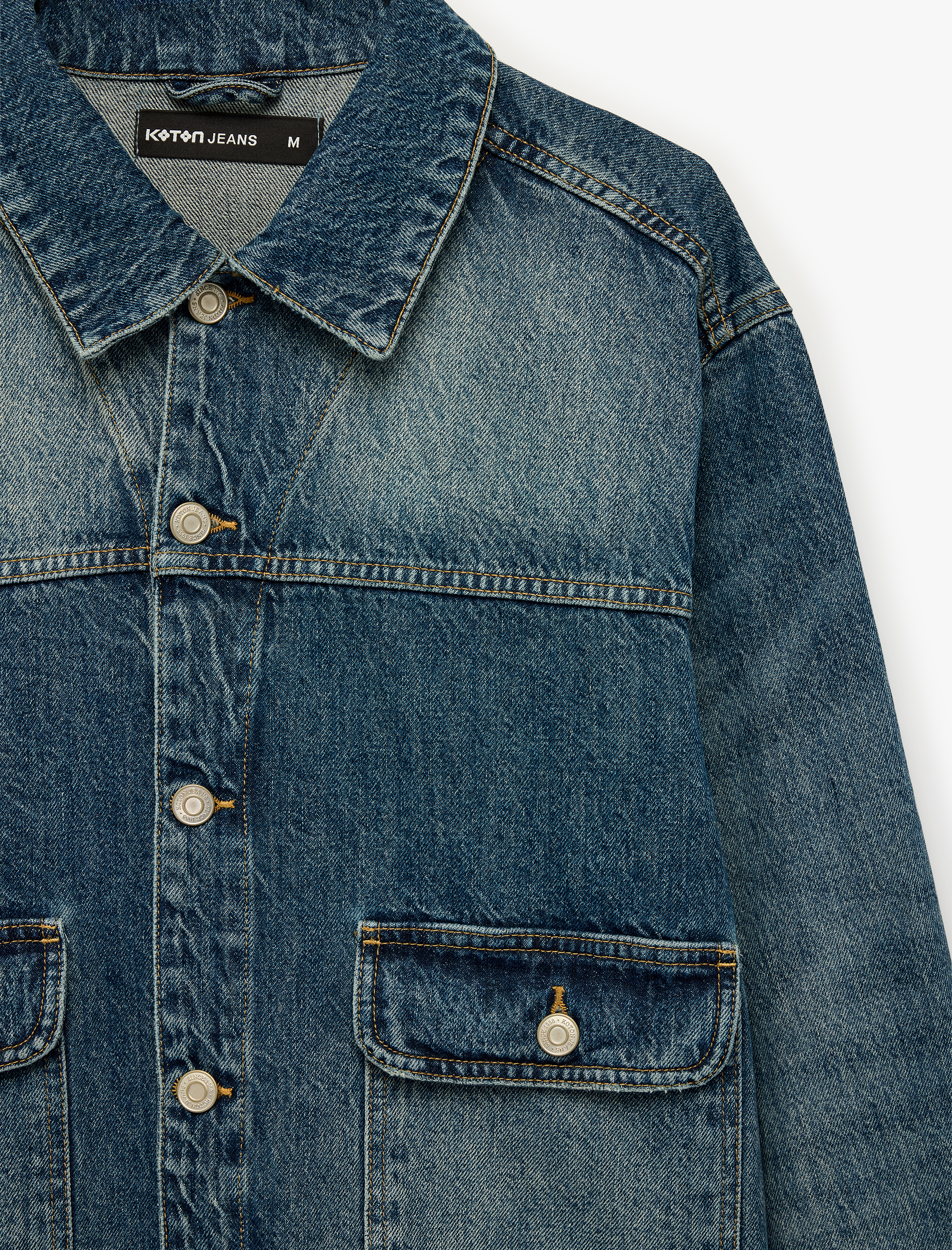   Pamuklu Uzun Kollu Düğmeli Kapaklı Cepli Gömlek Yaka Oversize Jean Ceket
