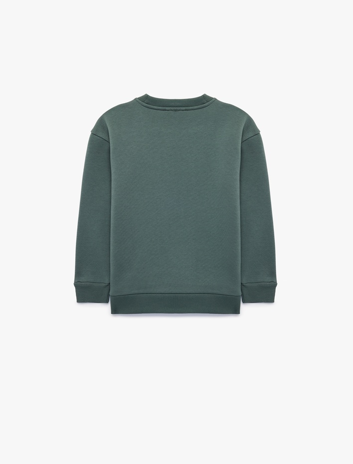 Erkek Çocuk Dinozor Baskılı Uzun Kollu Bisiklet Yaka Şardonlu Sweatshirt