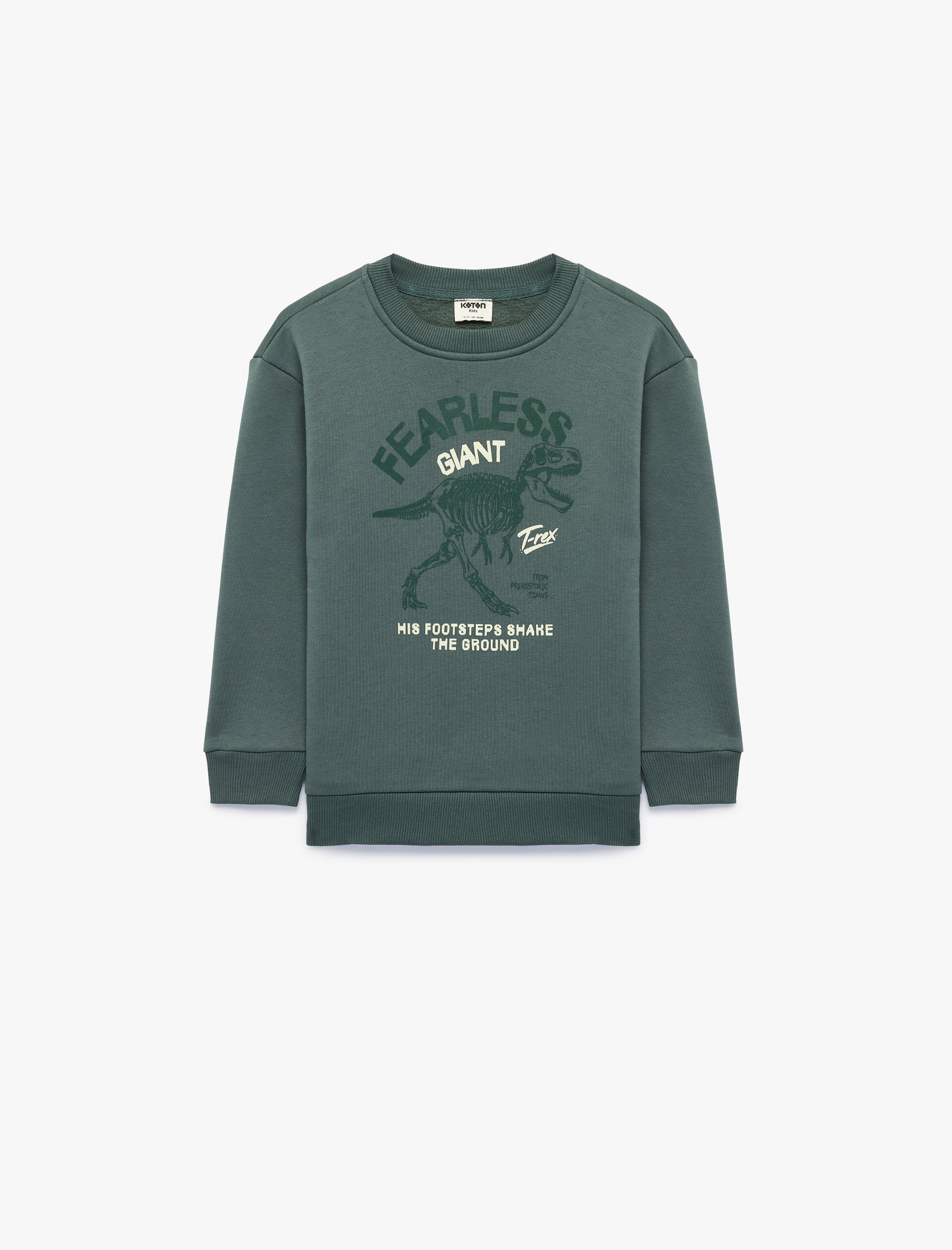  Erkek Çocuk Dinozor Baskılı Uzun Kollu Bisiklet Yaka Şardonlu Sweatshirt