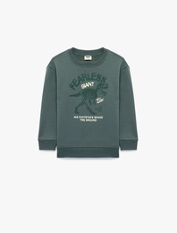 Dinozor Baskılı Uzun Kollu Bisiklet Yaka Şardonlu Sweatshirt